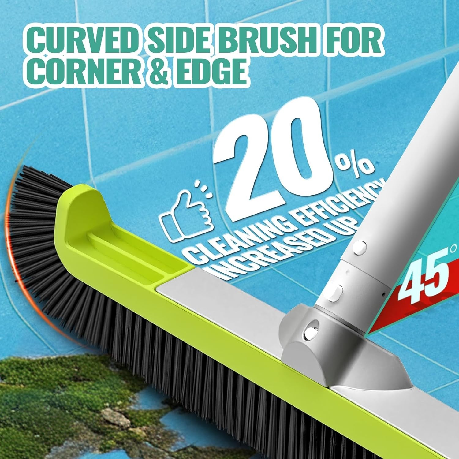 18″ Pool Brush Head for Cleaning Swimming Pool Walls, Curved Ends Scrub Brush
