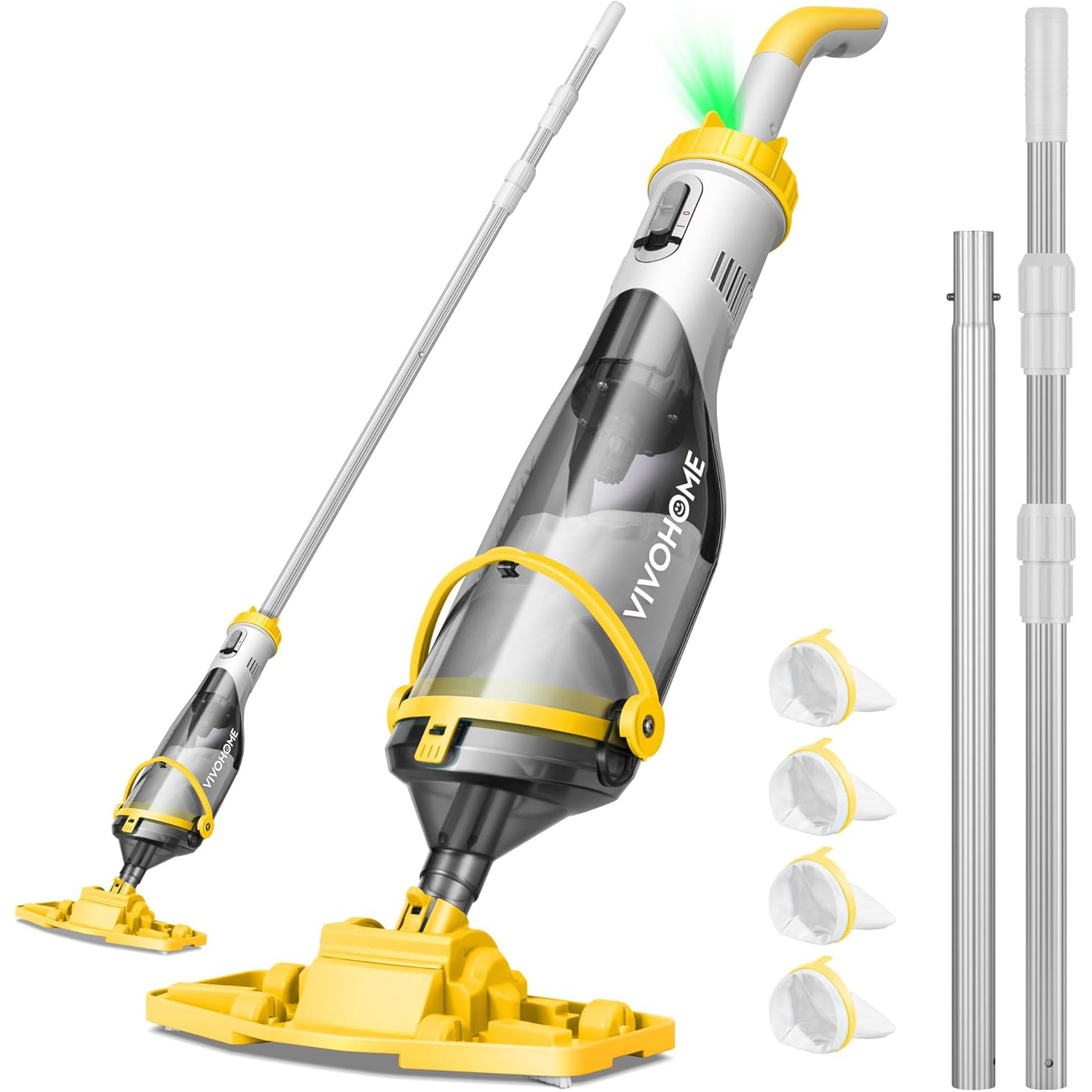 Cordless Rechargeable Pool Vacuum Handheld Cleaner w/ Telescopic Pole 60min IPX8