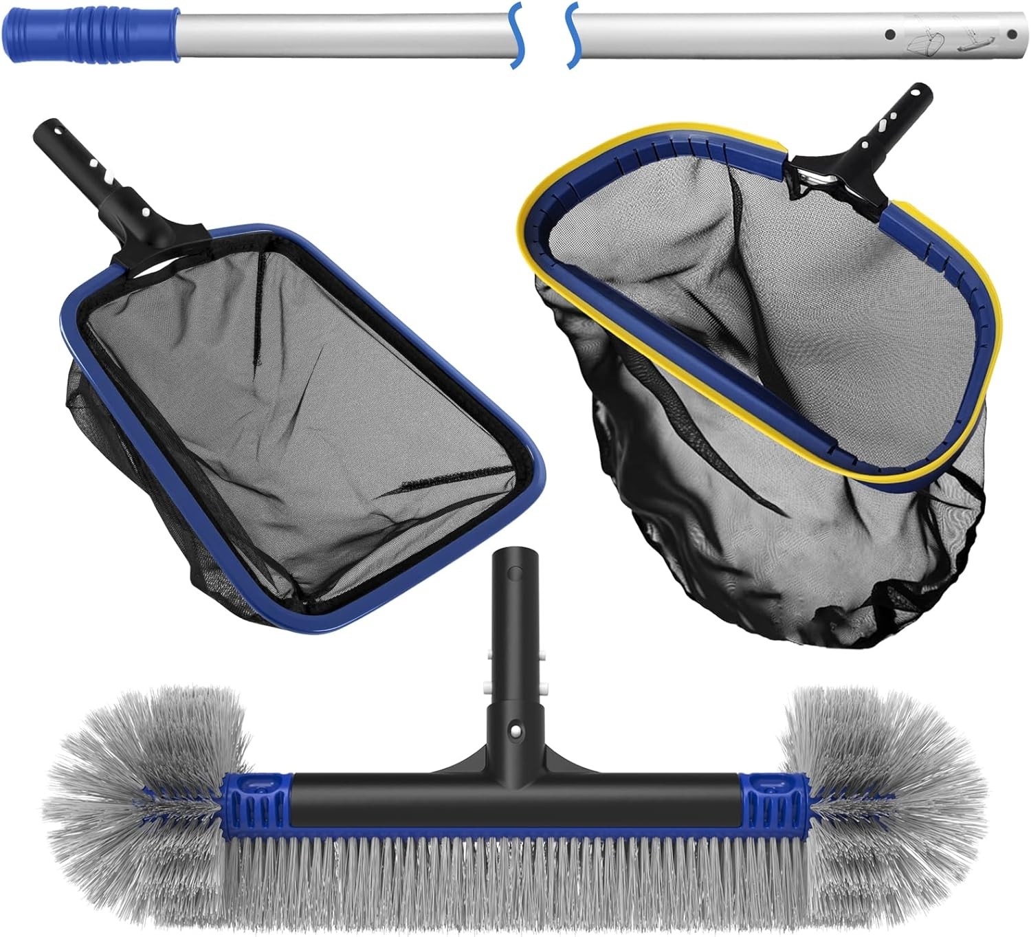 5-in-1 Pool Cleaning Kit Includes Semi-Deep Skimmer Net Aluminum Leaf Rake 20′