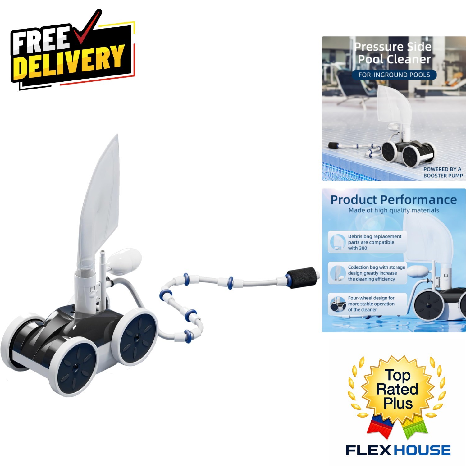 Upgrade Your Pool with Hydraulic 4-Wheel Pressure Side Sweeper – High Efficiency