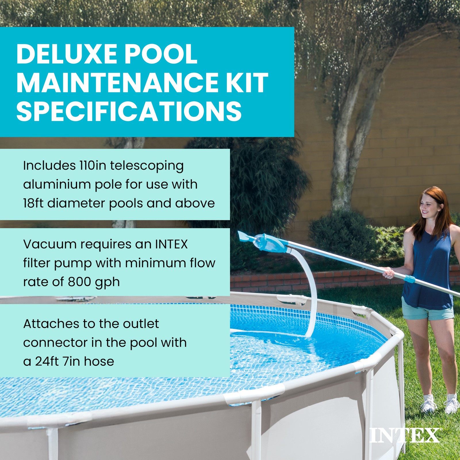 Intex Deluxe Pool Maintenance Kit w/ Vacuum for 800 GPH 28003E (Open Box)