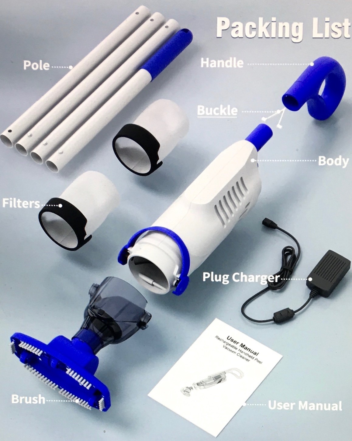 LITTLE SHARK Pool Vacuum For Above Ground Pool, Hot Tub Vacuum 60W Motor, Sealed