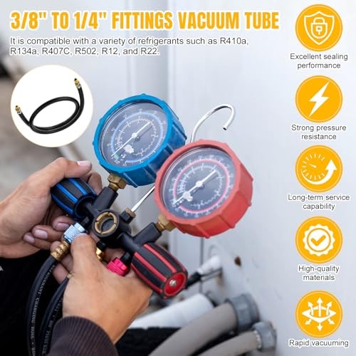 HVAC Refrigerant Charging Vacuum Hose, 6 ft, 800 Psi 3/8″ to 1/4″ Fittings
