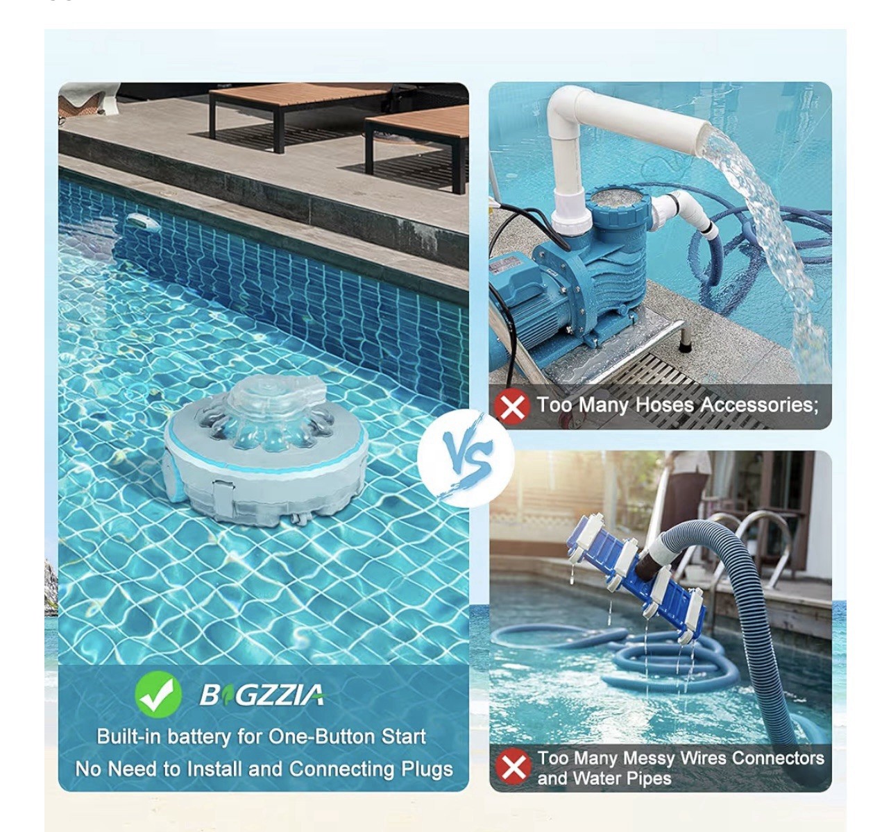 Bigzzia Cordless Robotic Pool Cleaner Powerful Suction 4000mAh Rechargeable