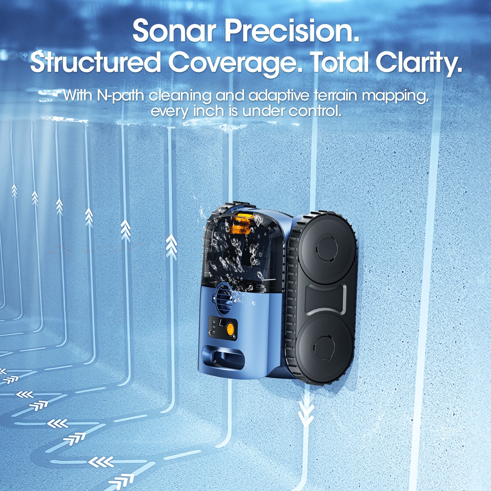 Cordless Robotic Pool Vacuum with Sonar Navigation & Track Drive Wall Climbing