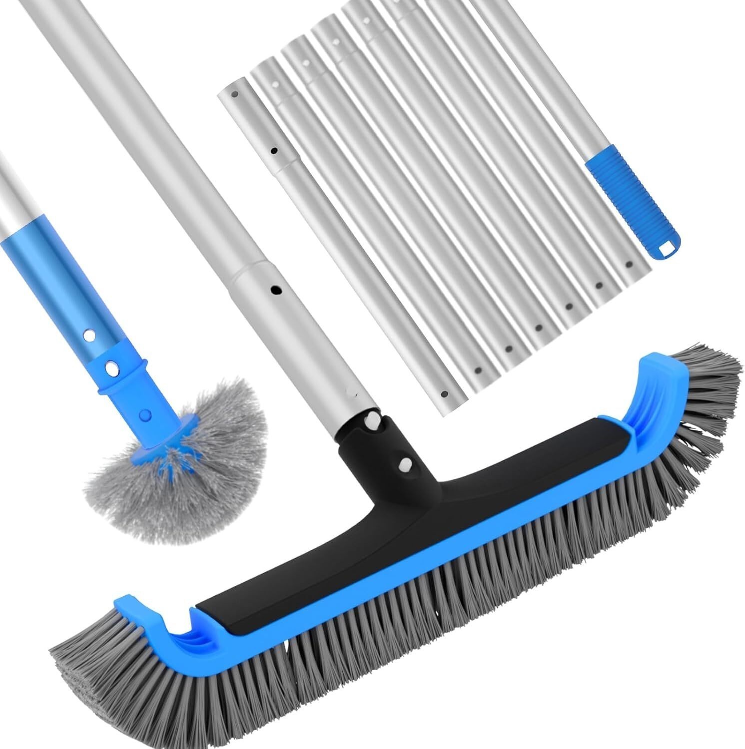 2 in 1 Pool Brush w/ 10 FT Poles 17.5” Heavy Duty Swimming Pool Brush Cleaning