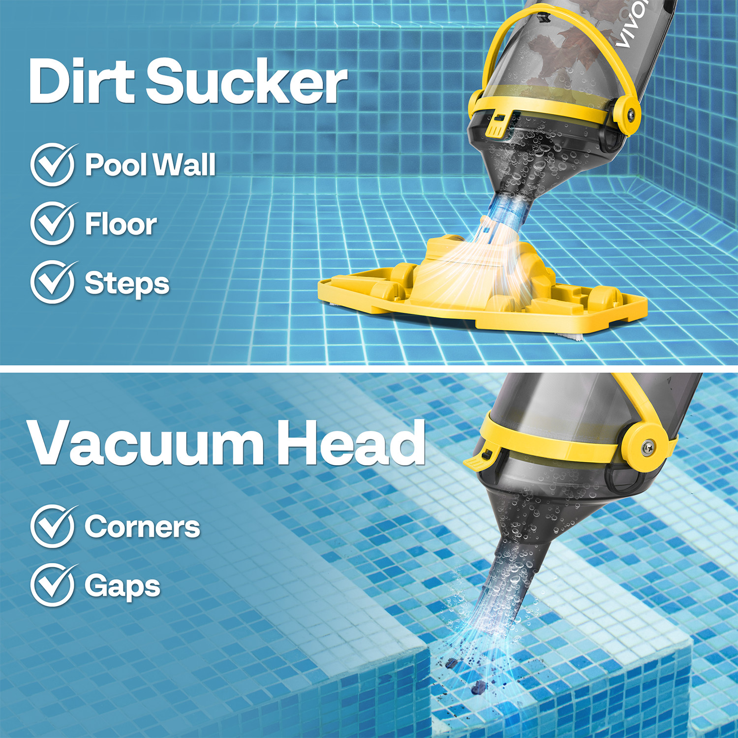 Cordless Rechargeable Pool Vacuum Handheld Cleaner w/ Telescopic Pole 60min IPX8