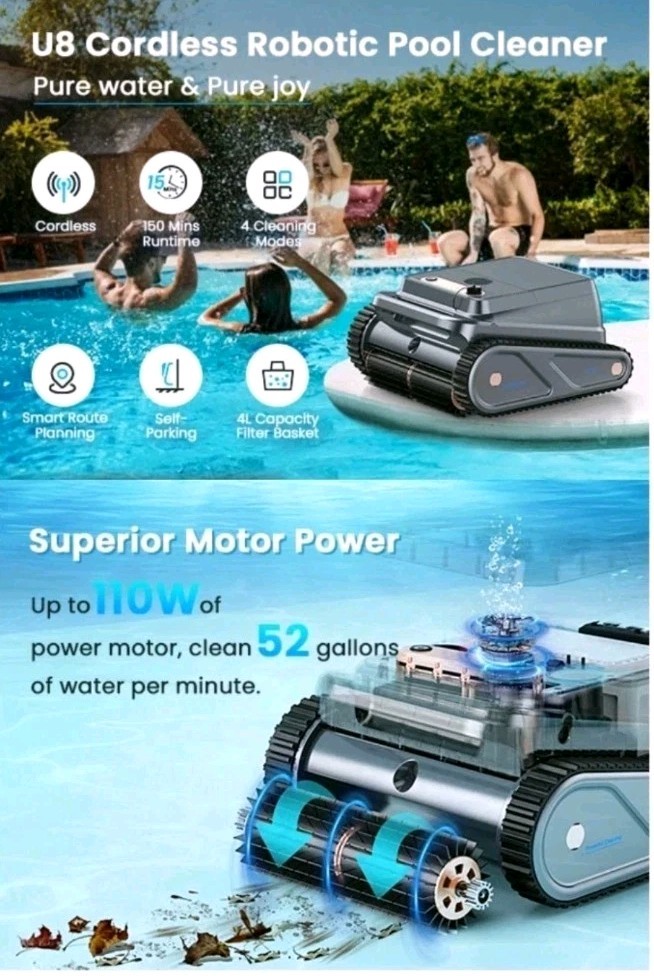 Ezioov U8 Cordless Robotic Pool Cleaner (New)