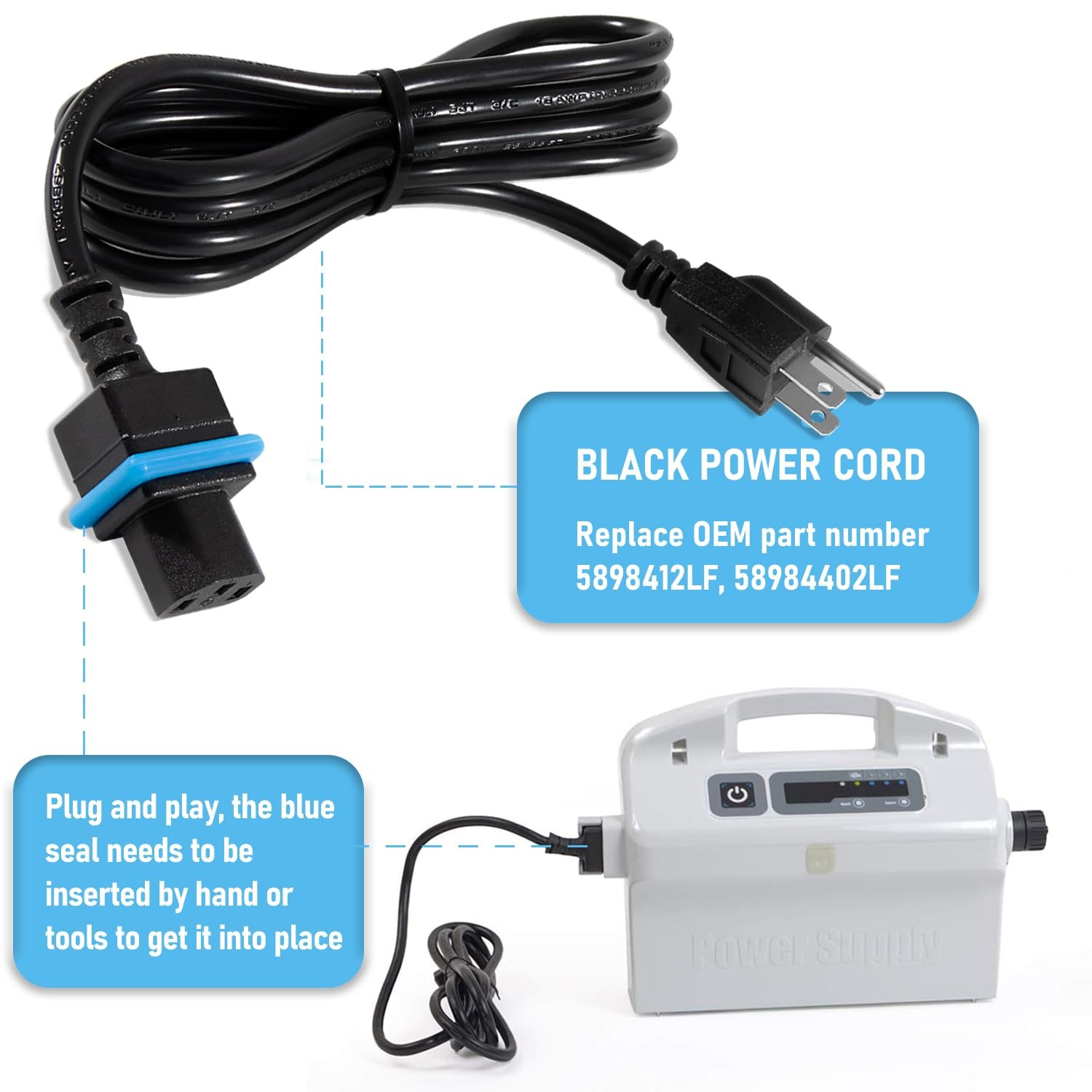 58984402L Black Power Cord Digital Supply Cable Parts Fit for