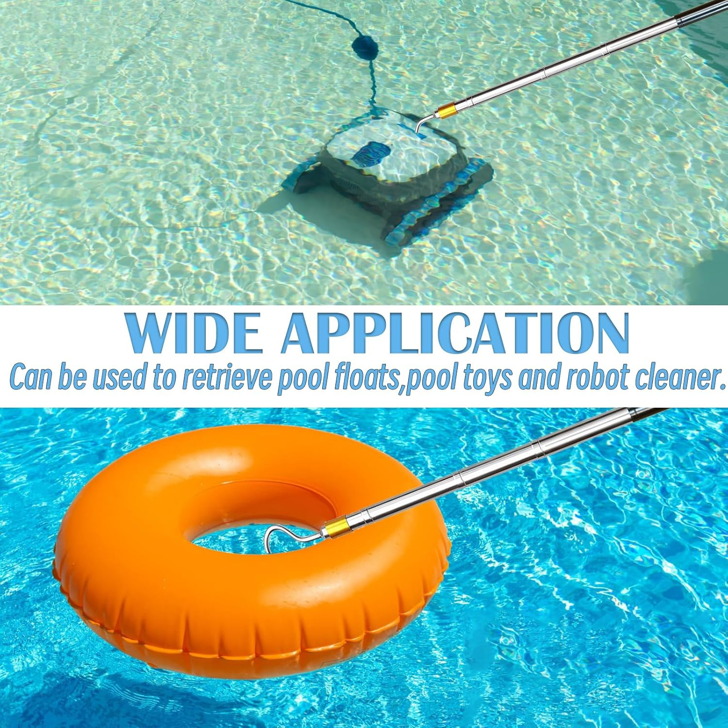Extendable Pool Skimmer Basket Hook Pole 63 Inch – Stainless Steel