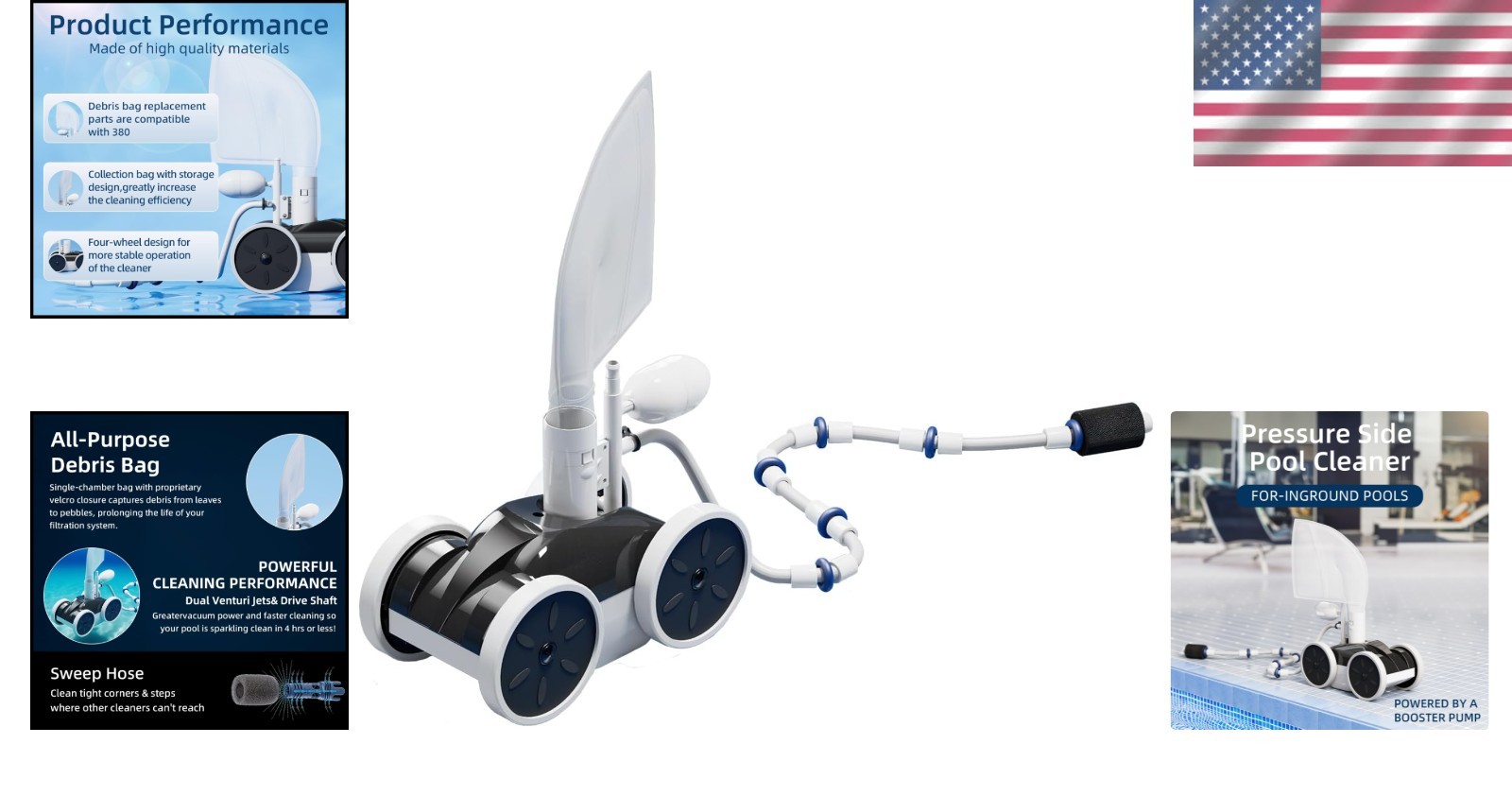 Upgrade Your Pool with Hydraulic 4-Wheel Pressure Side Sweeper – High Efficiency