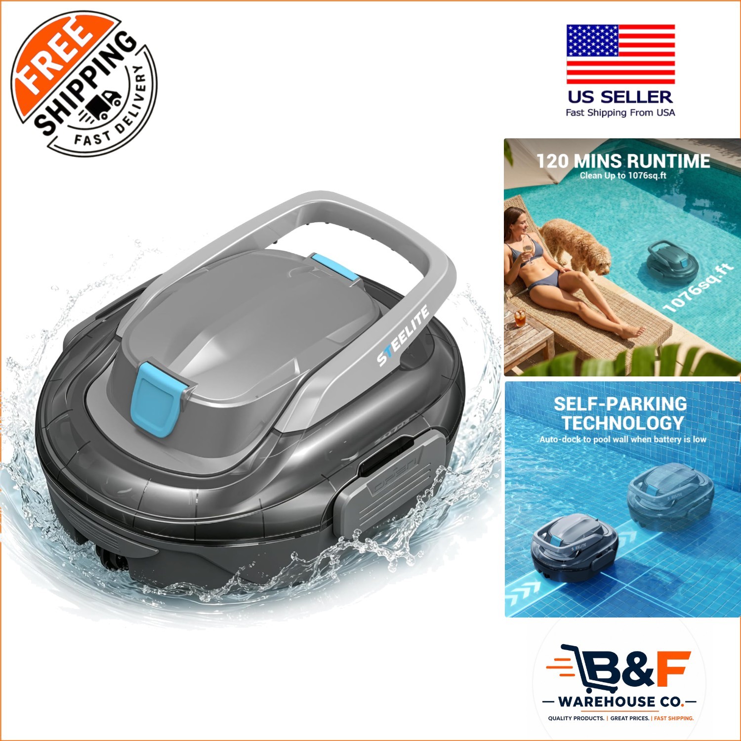 Robotic Pool Cleaner S7: Quick Clean for Up to 1076 sq.ft with Dual Filtration