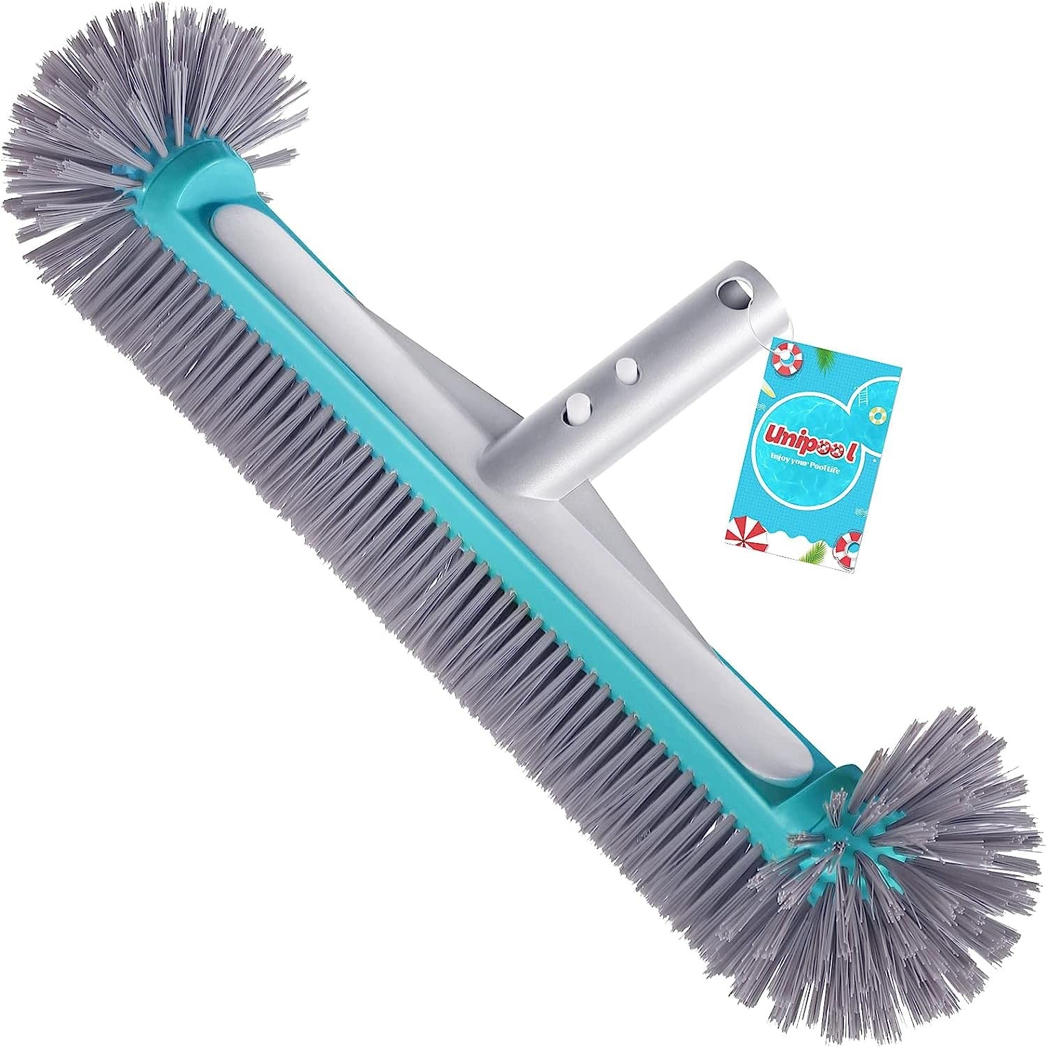 Swimming Pool Brush Head with Round Ends，17.5″ Heavy Duty Aluminum Back Blue