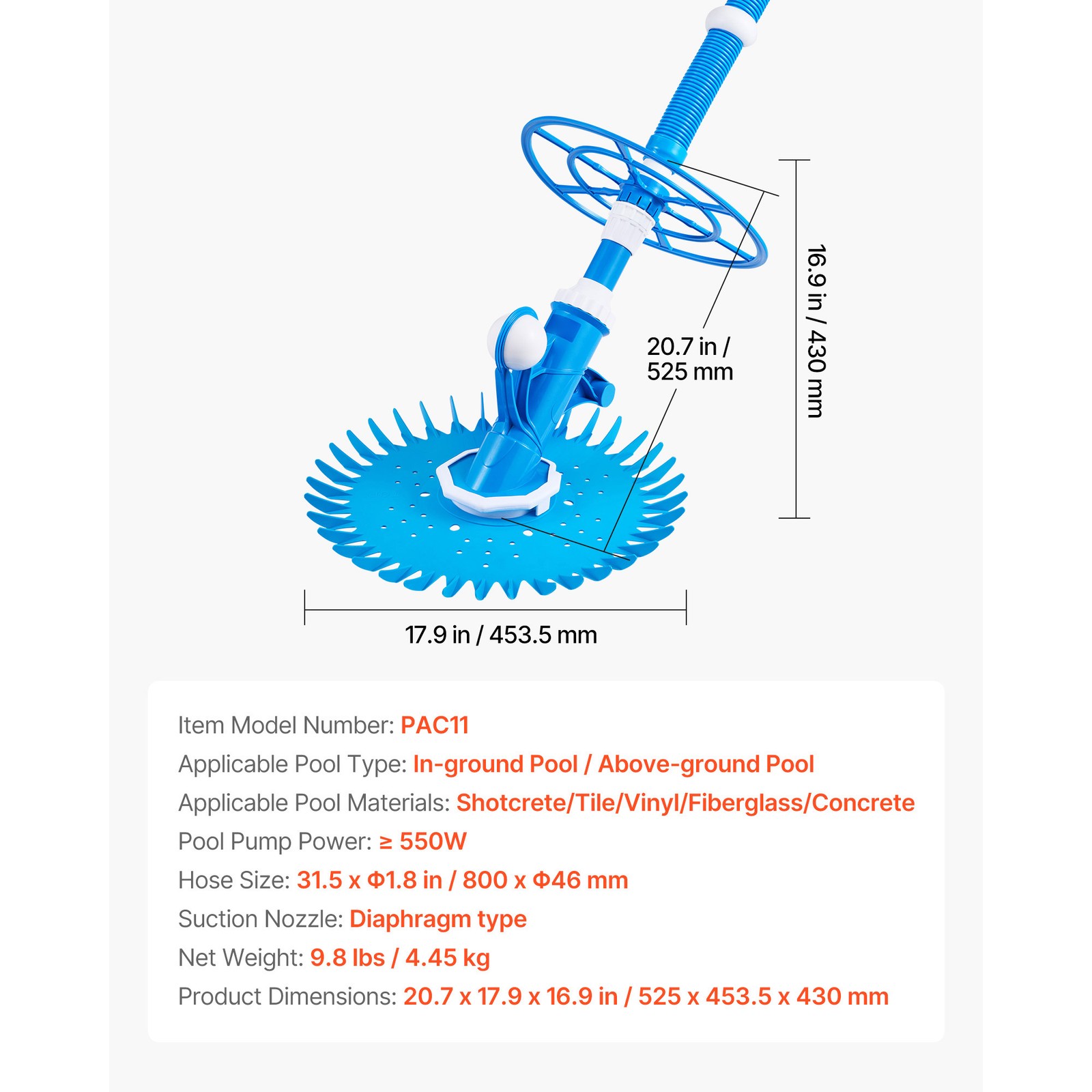 Uimoso Suction Pool Cleaner Vacuum Cleaner 12 Hoses for In/Above-ground Pool