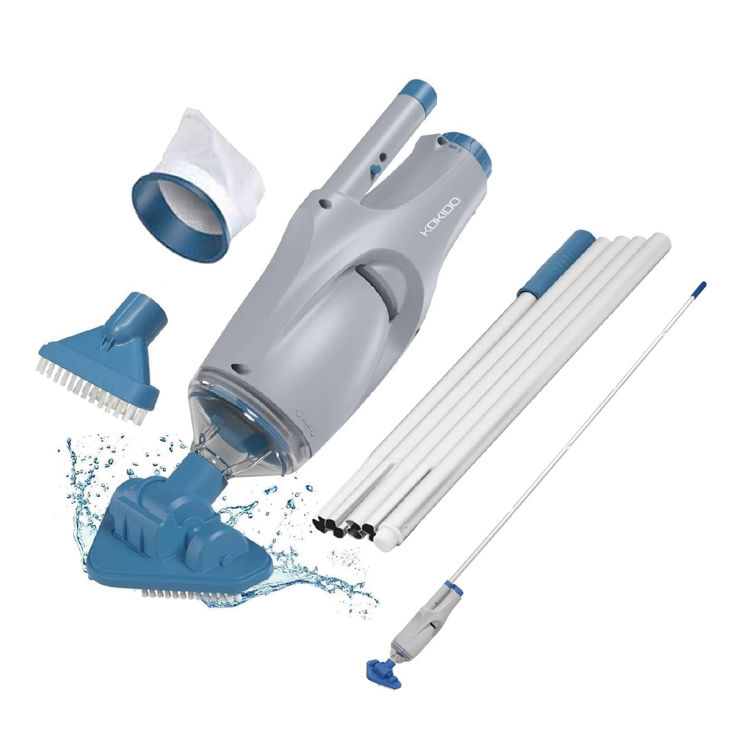 Cordless Handheld Pool Vacuum for Above Ground Pool, with 6ft Pole and 2 Vac Bru