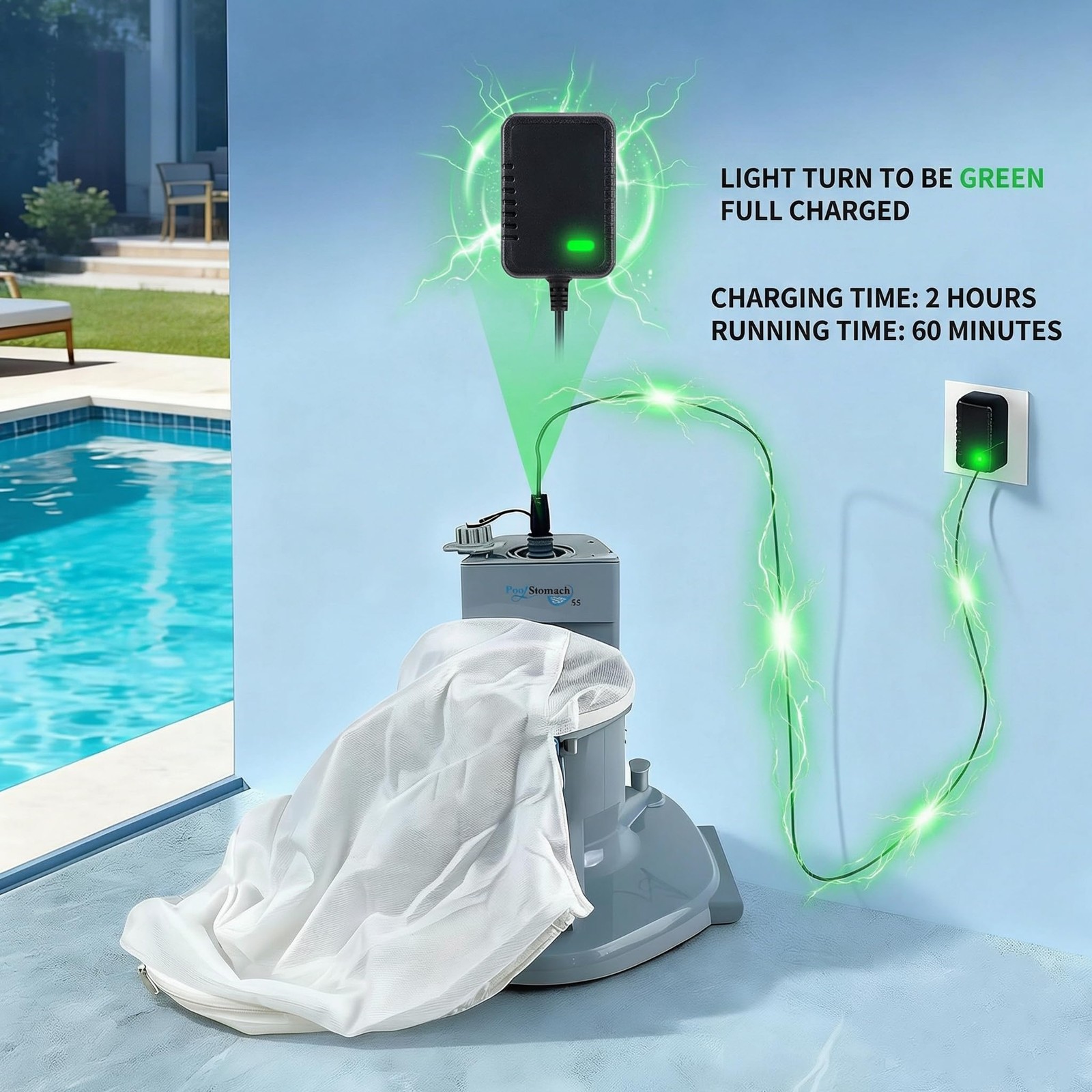 Cordless Pool Vacuum Handheld Rechargeable Cleaner with Poles,60 Mins Runtime