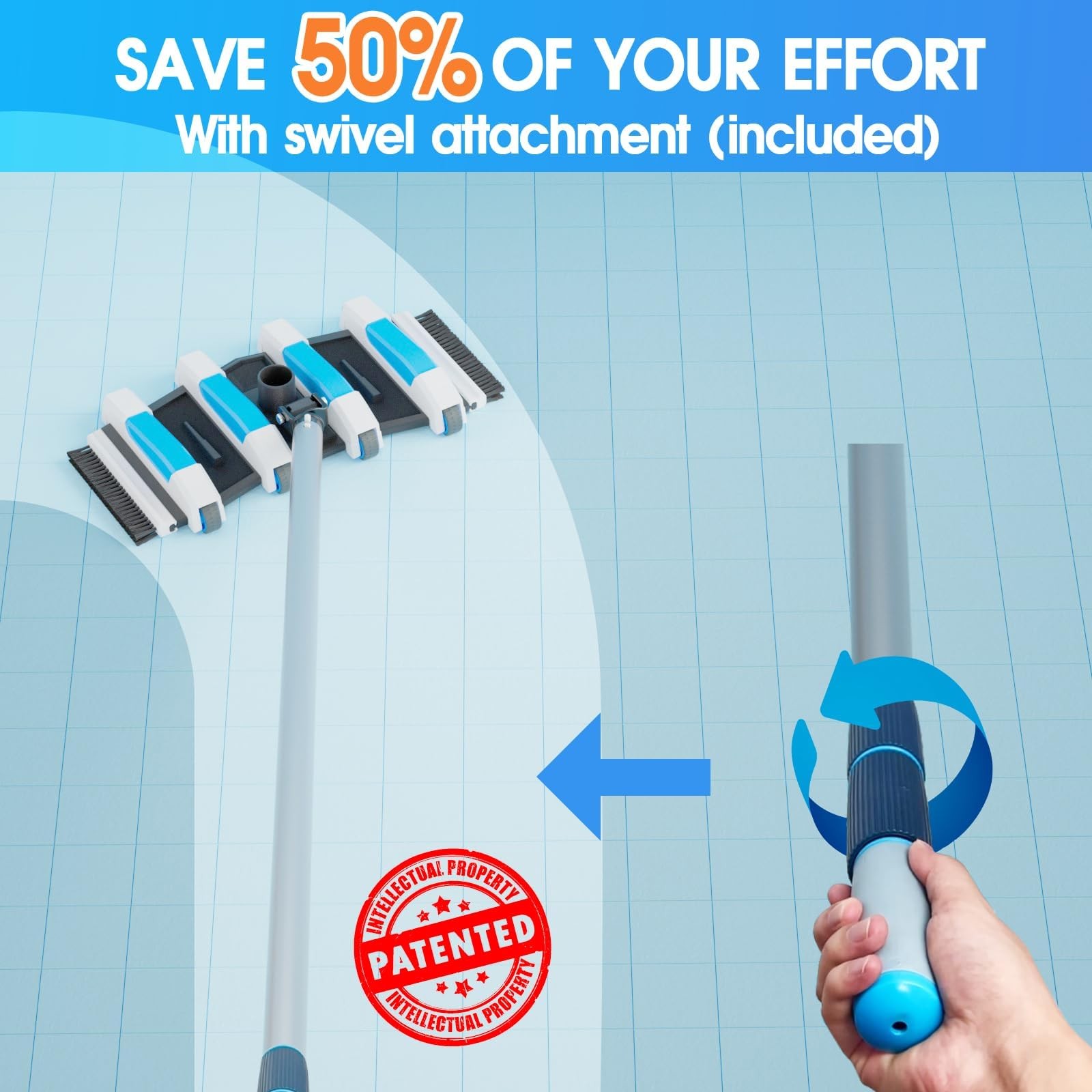 Enhanced Pool Vacuum Head with Direction-Control Handle – 17.5in Blue