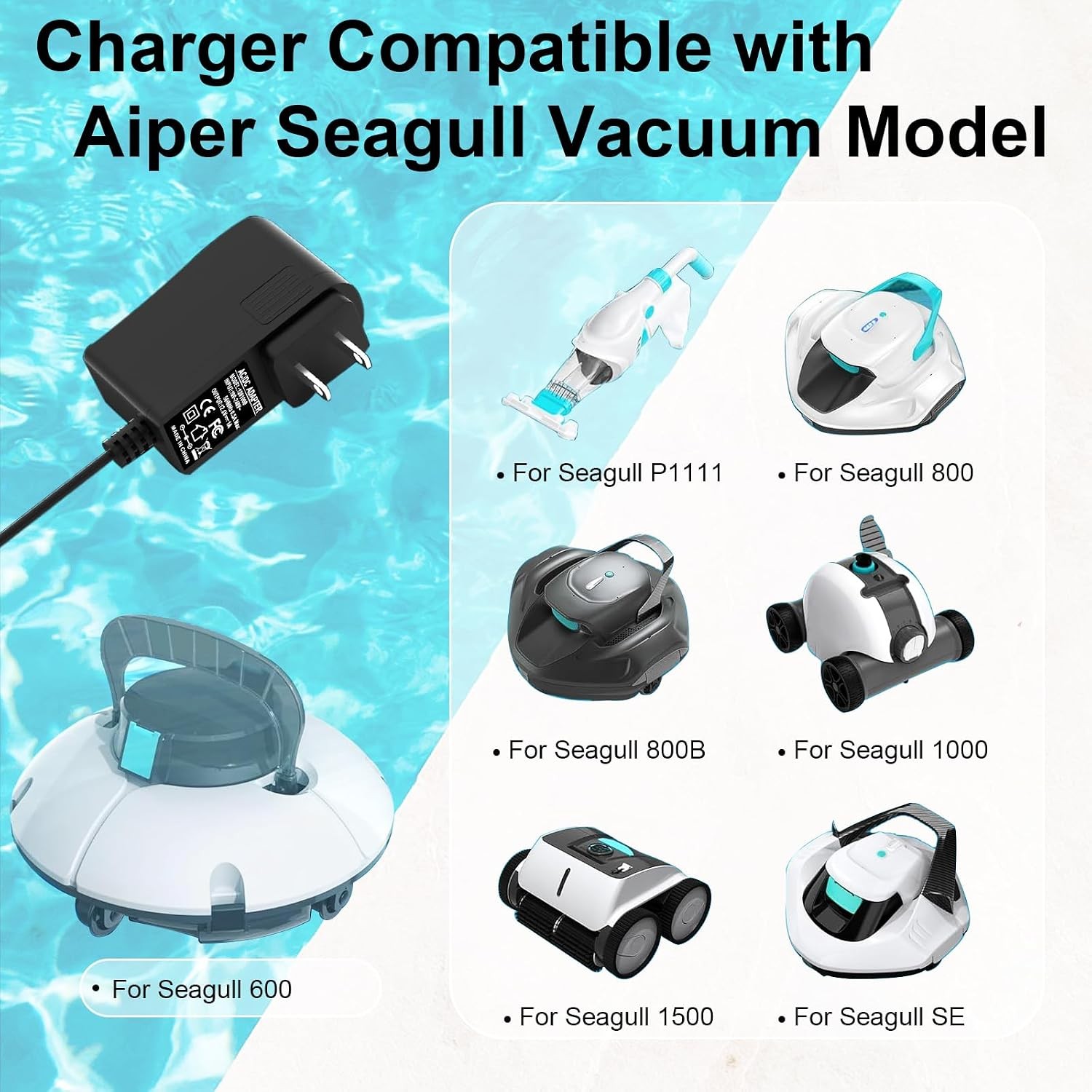12.6V Charger for Aiper Seagull Pool Vacuum Compatible with aiper Pool Cleaner 6
