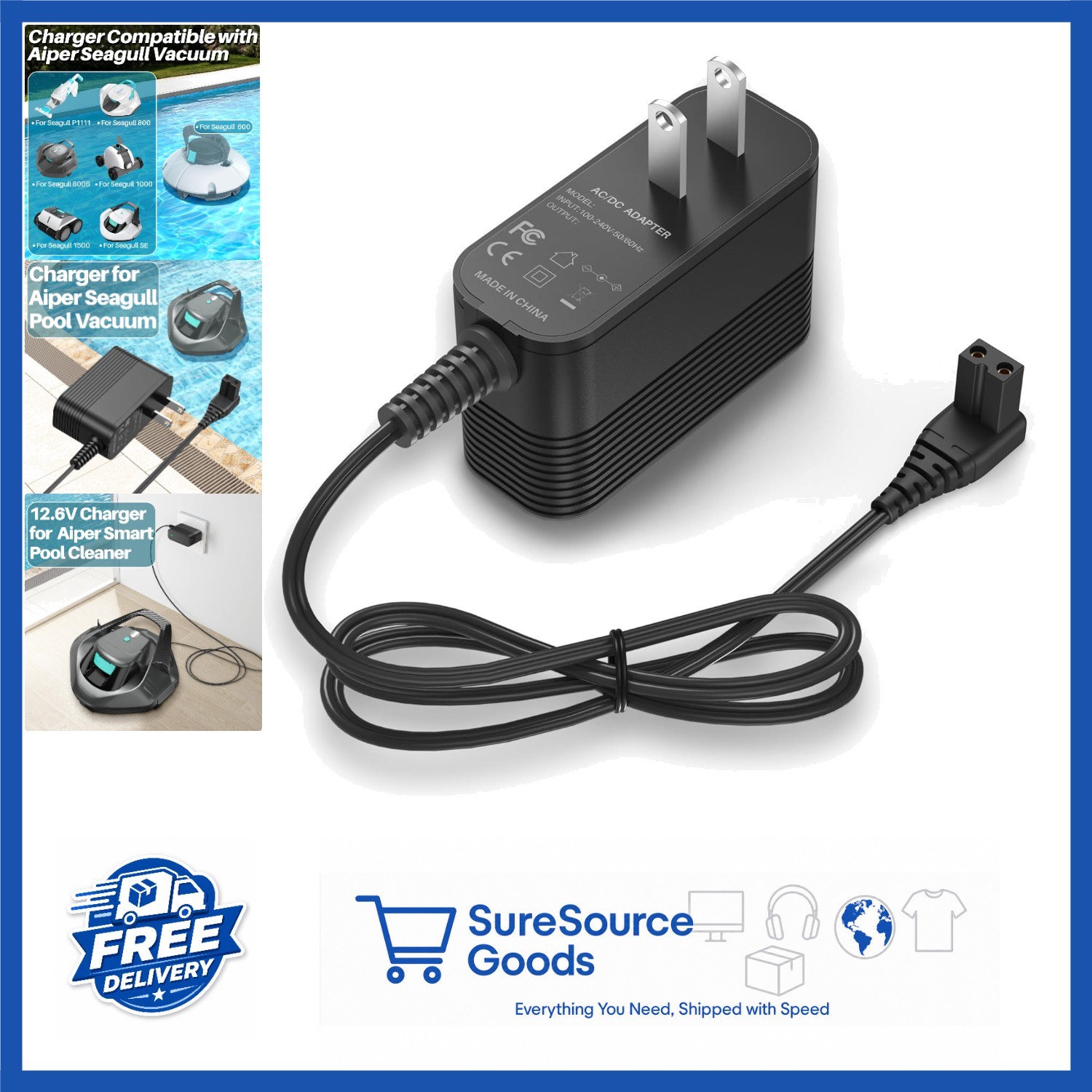 AC to DC Charger for Aiper Seagull Pool Vacuum 12.6V 1A Short Circuit Protection