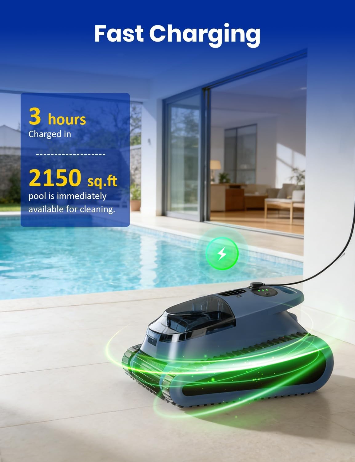Seauto Cordless Robotic Pool Vacuum 3H Pool Cleaner for Inground Pools APP