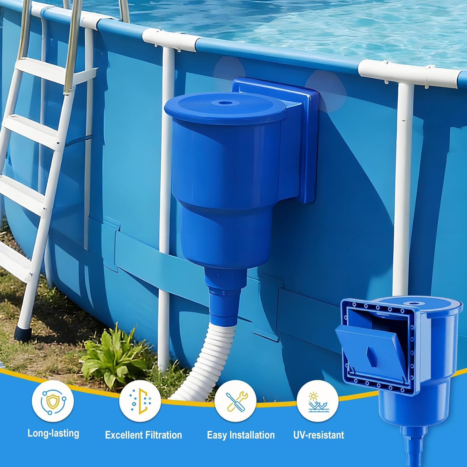 Above Ground Pool Skimmer, Heavy Duty Through-Wall Mount Pool Skimmer Kit with A
