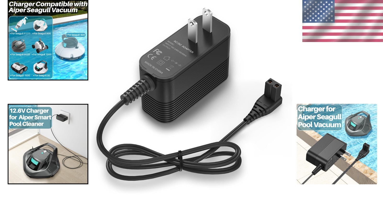 12.6V Charger for Aiper Seagull Pool Vacuum Models 600 800 1000 1500 2-Pin Po…