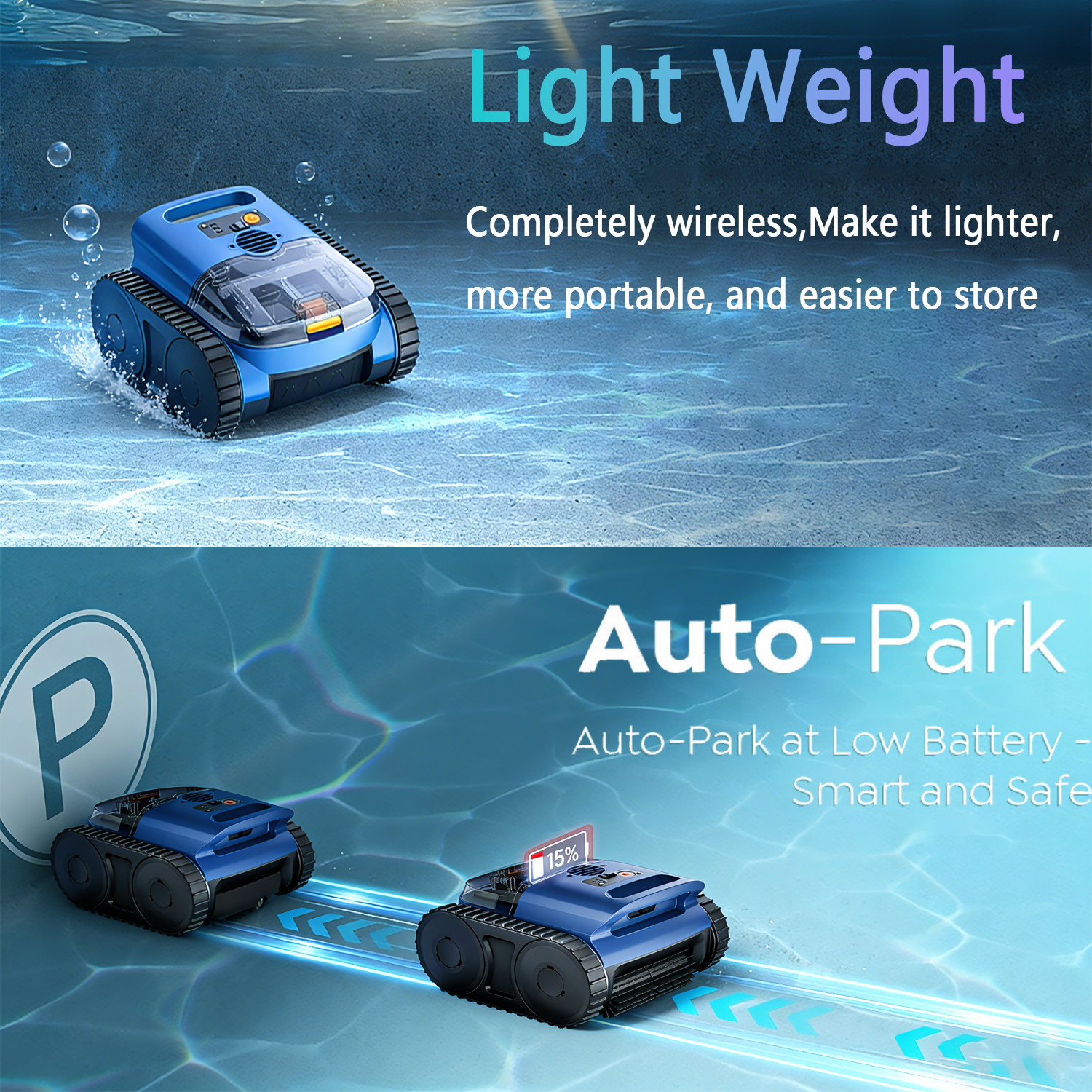 Robotic Pool Cleaner for Swimming Pools Auto Clean Floor/Wall&Waterline Cleaning