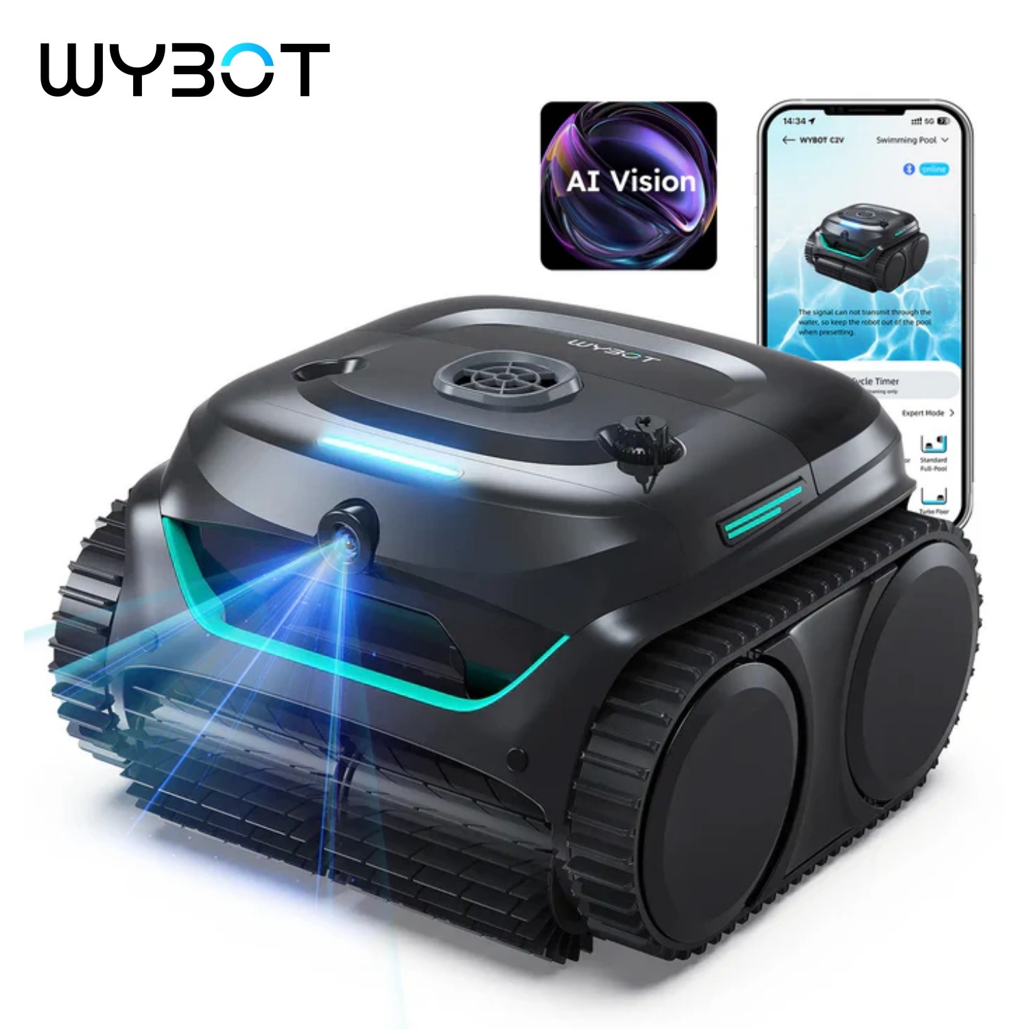 WYBOT C2 V Cordless Pool Cleaner Wall Climb AI Camera Vacuum Robot Self-Parking