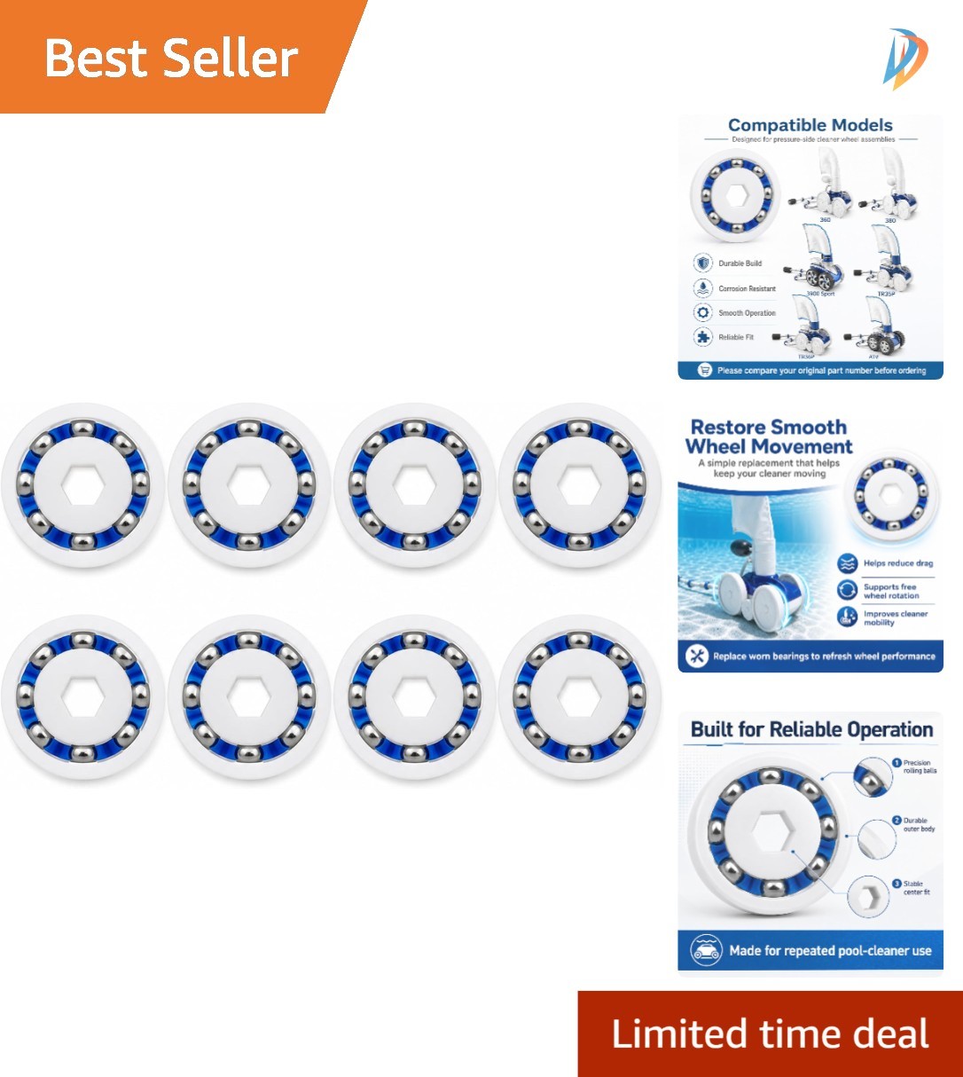 Restore Your Polaris Pressure-Side Pool Cleaner: 8 Pack Bearing Replacement Set