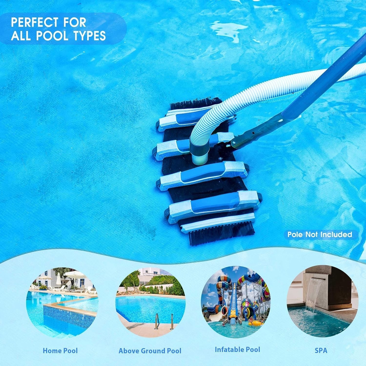 Professional Pool Vacuum Head with Directional Handle and Non-Slip Wheels – Blue