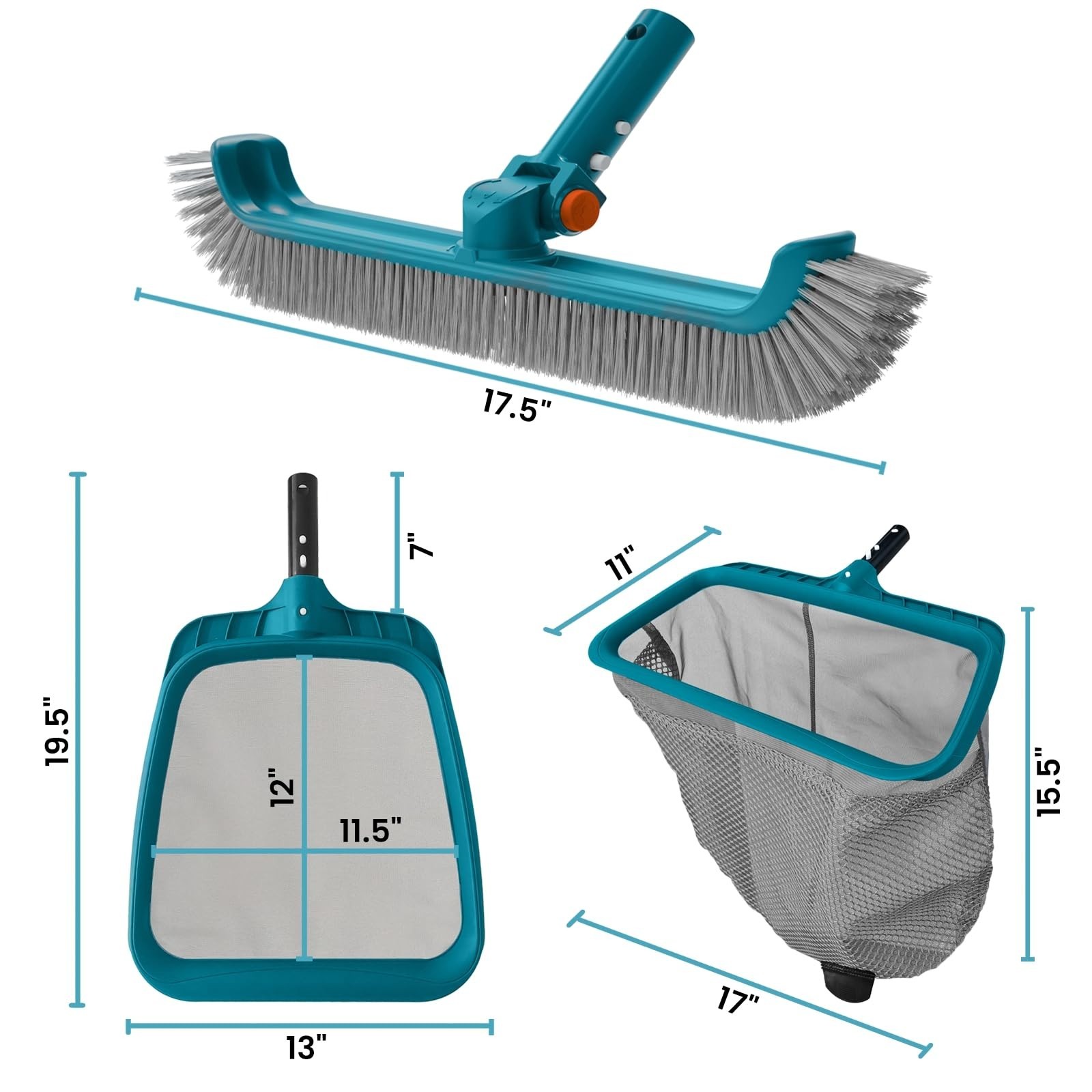 Economy Pool Cleaning Kit – Fine Mesh Rake, Leaf Skimmer & Rotatable Brush Head