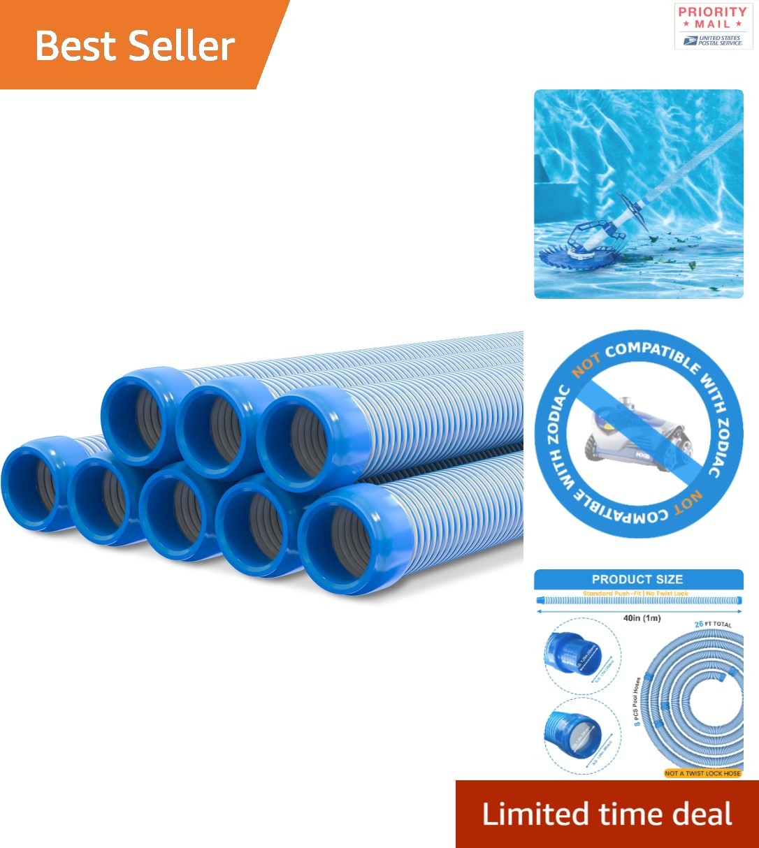 Automatic Pool Vacuum Hose 8 Pack 26 Feet 40 cm Flexible Durable 1.5 Inch Cuffs
