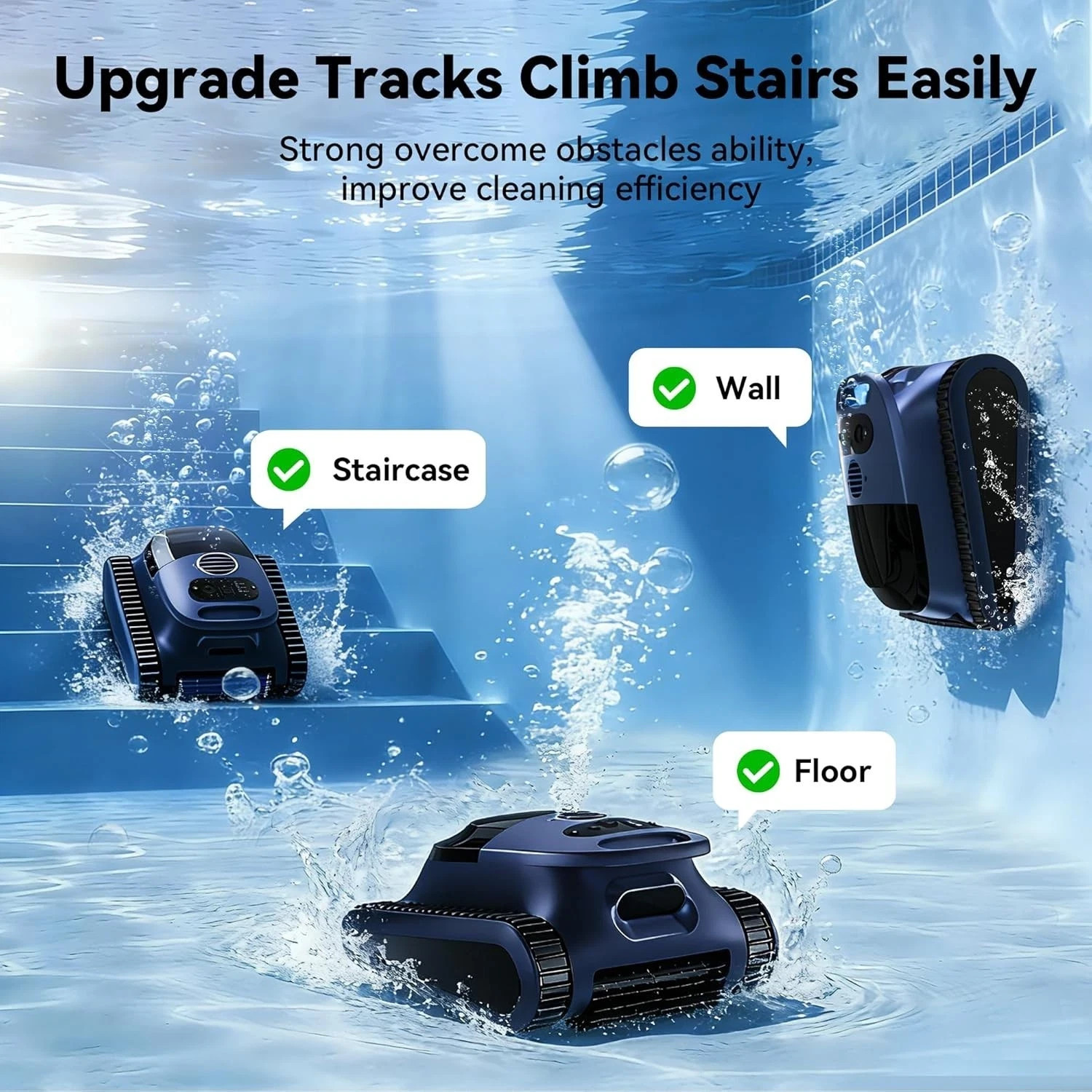 SEAUTO Cordless Robotic Pool Cleaner 180-Min Runtime Wall & Waterline Climbing