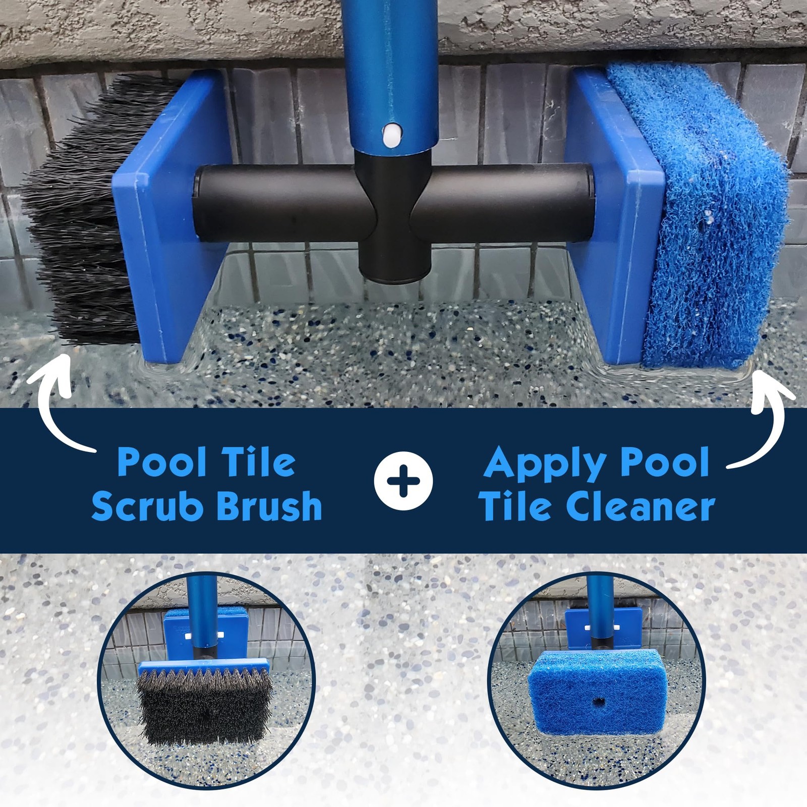 2-in-1 Pool Tile Brush Scrubber for Waterline Scale and Tile Cleaning
