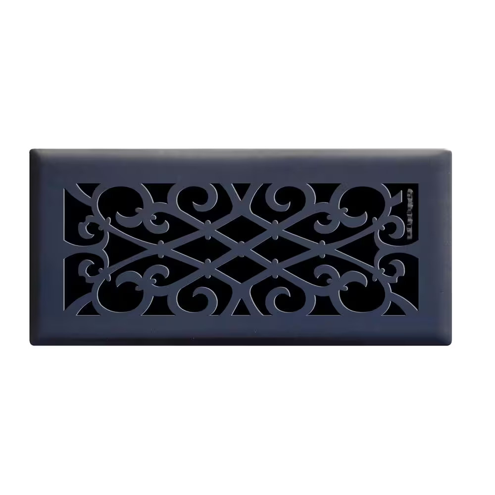 Elegant Scroll 4 In. X 10 In. Steel Floor Register in Matte Black