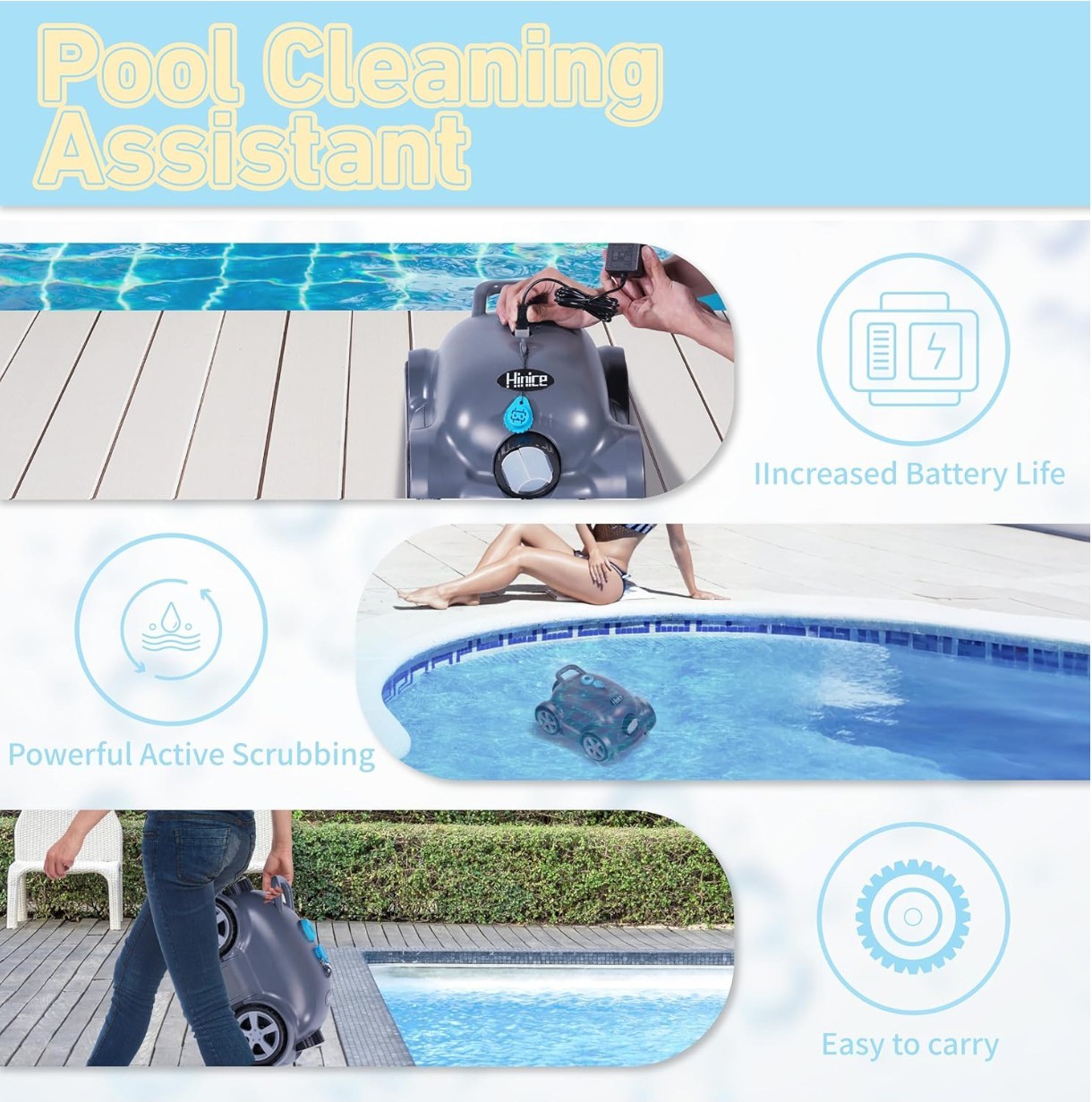 Cordless Robotic Pool Cleaner,Automatic Pool Vacuum Robot up to 2153 sq ft Black