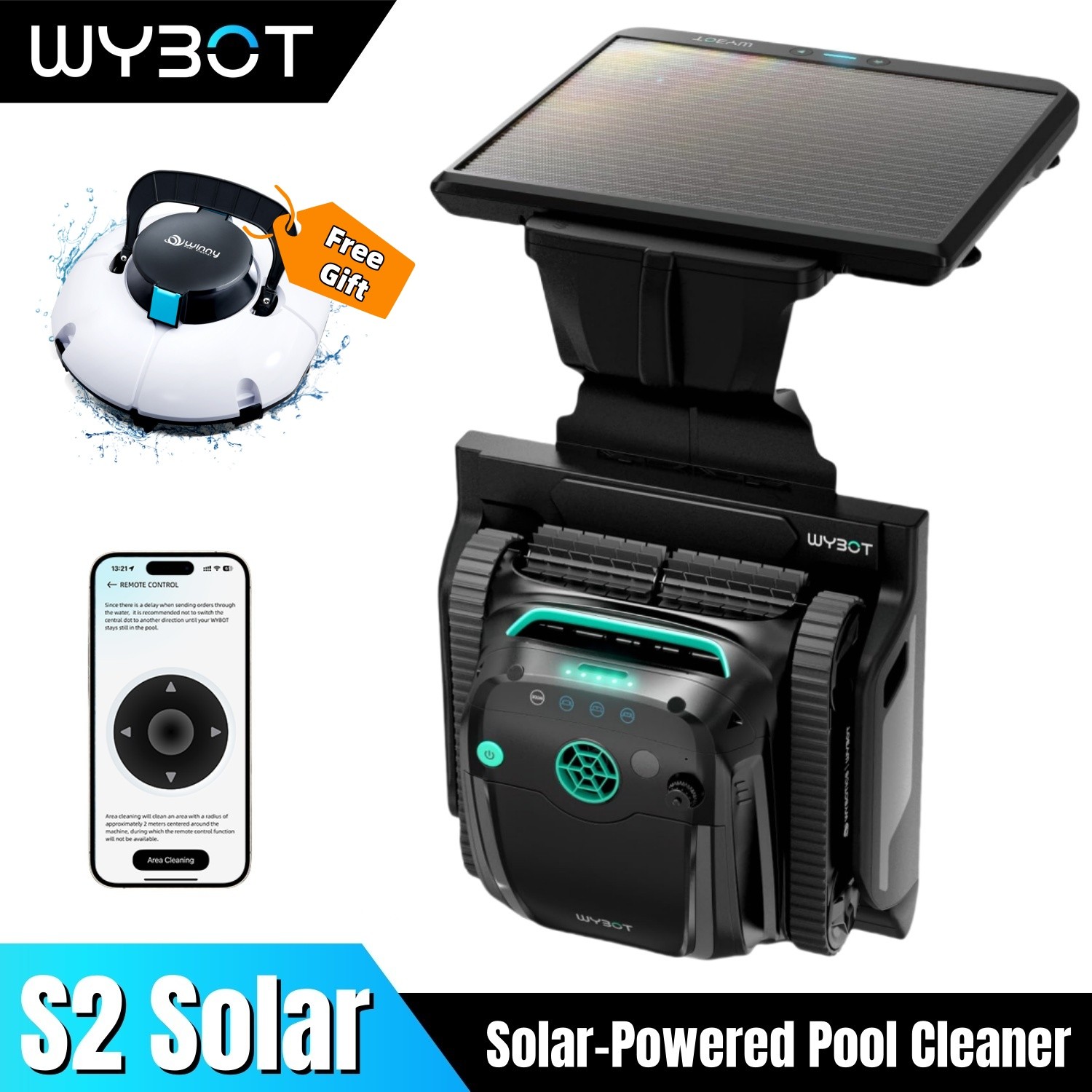 WYBOT S2 Robotic Pool Vacuum Wall Climbing Solar Pool Cleaner for Inground Pools