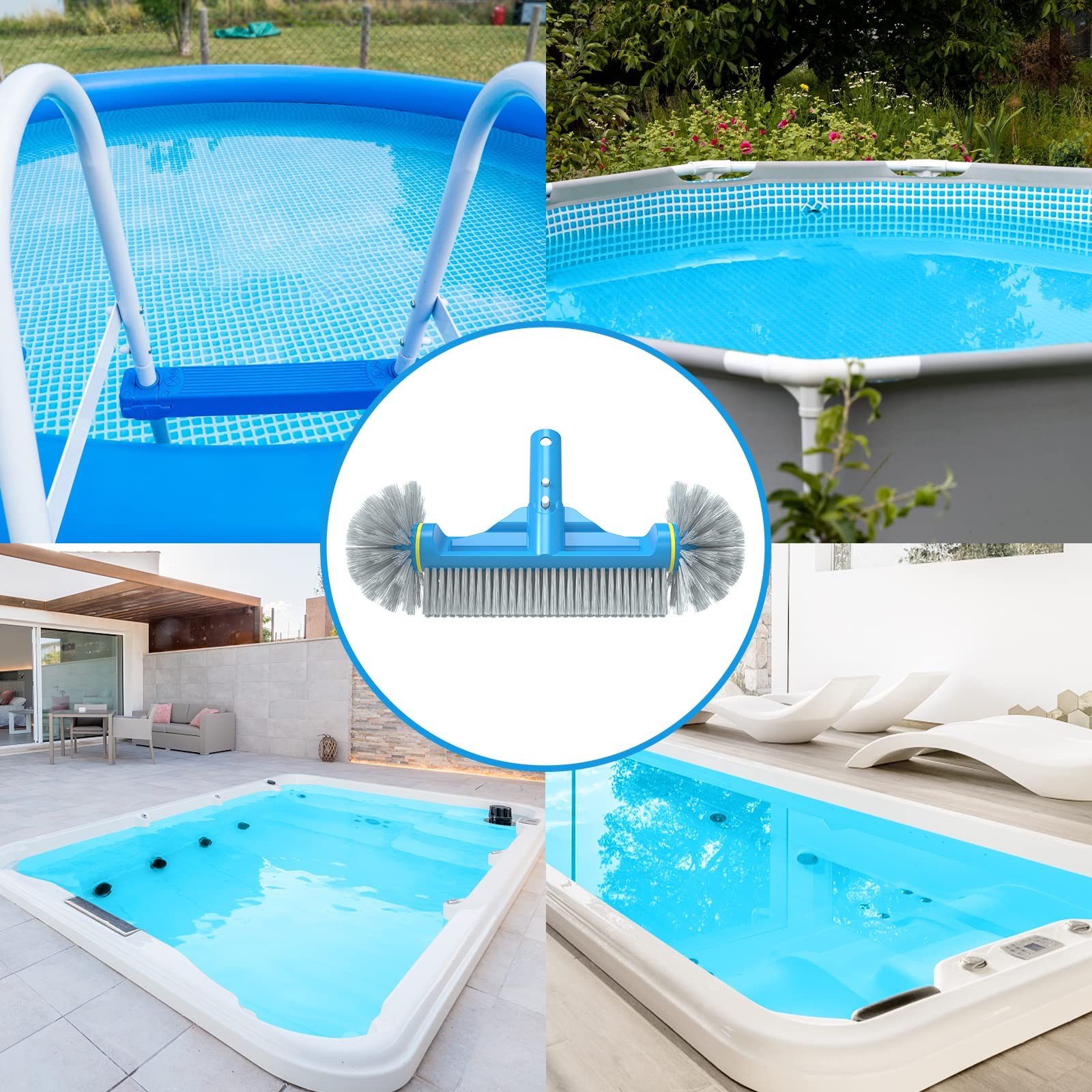 12.5” Round End Pool Brush Head Cleaning Wall & Tiles & Steps, Sturdy Nylon…