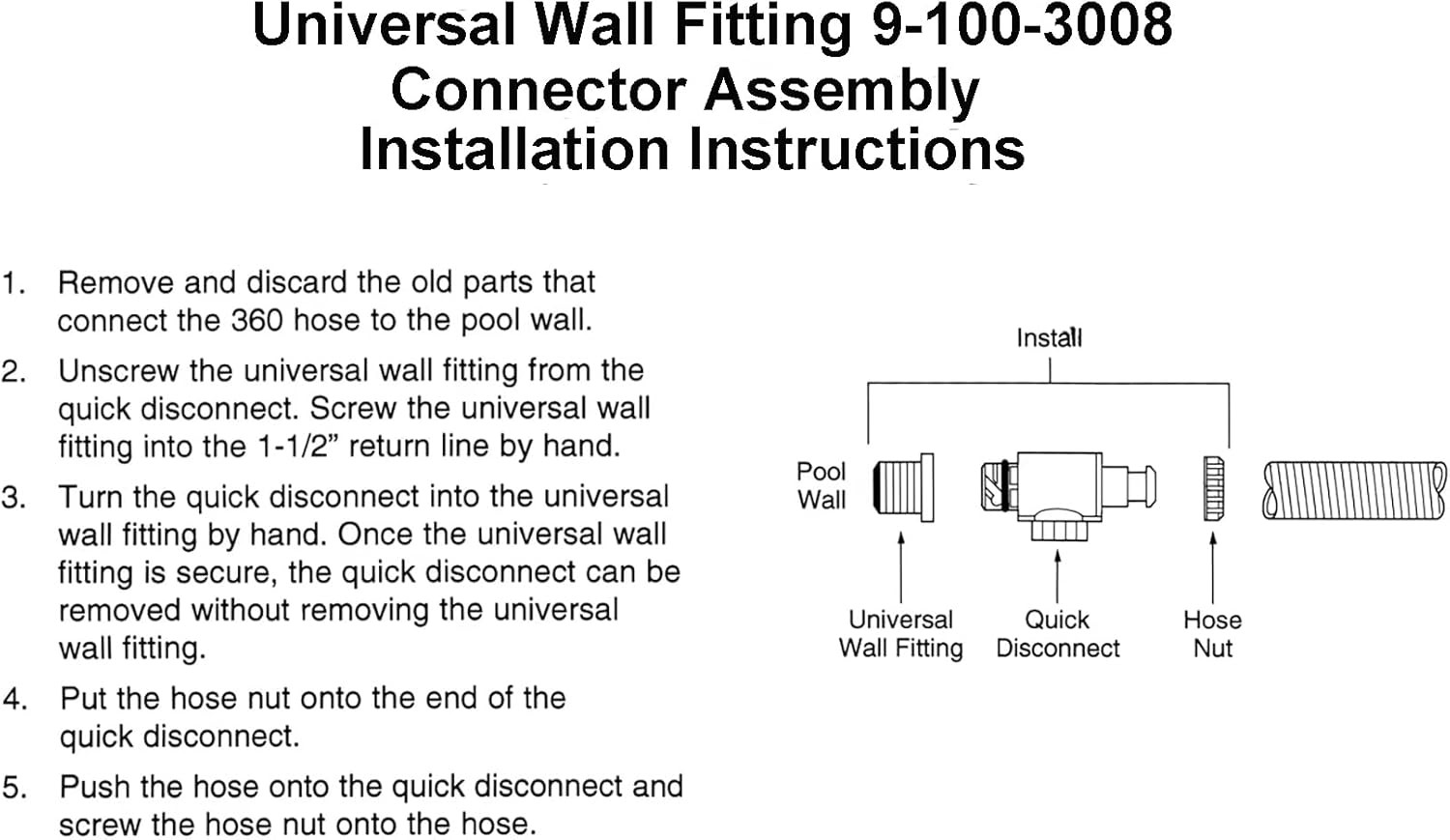 360 Pool Cleaner UWF Connector Assembly 9-100-3008 with Quick Disconnect