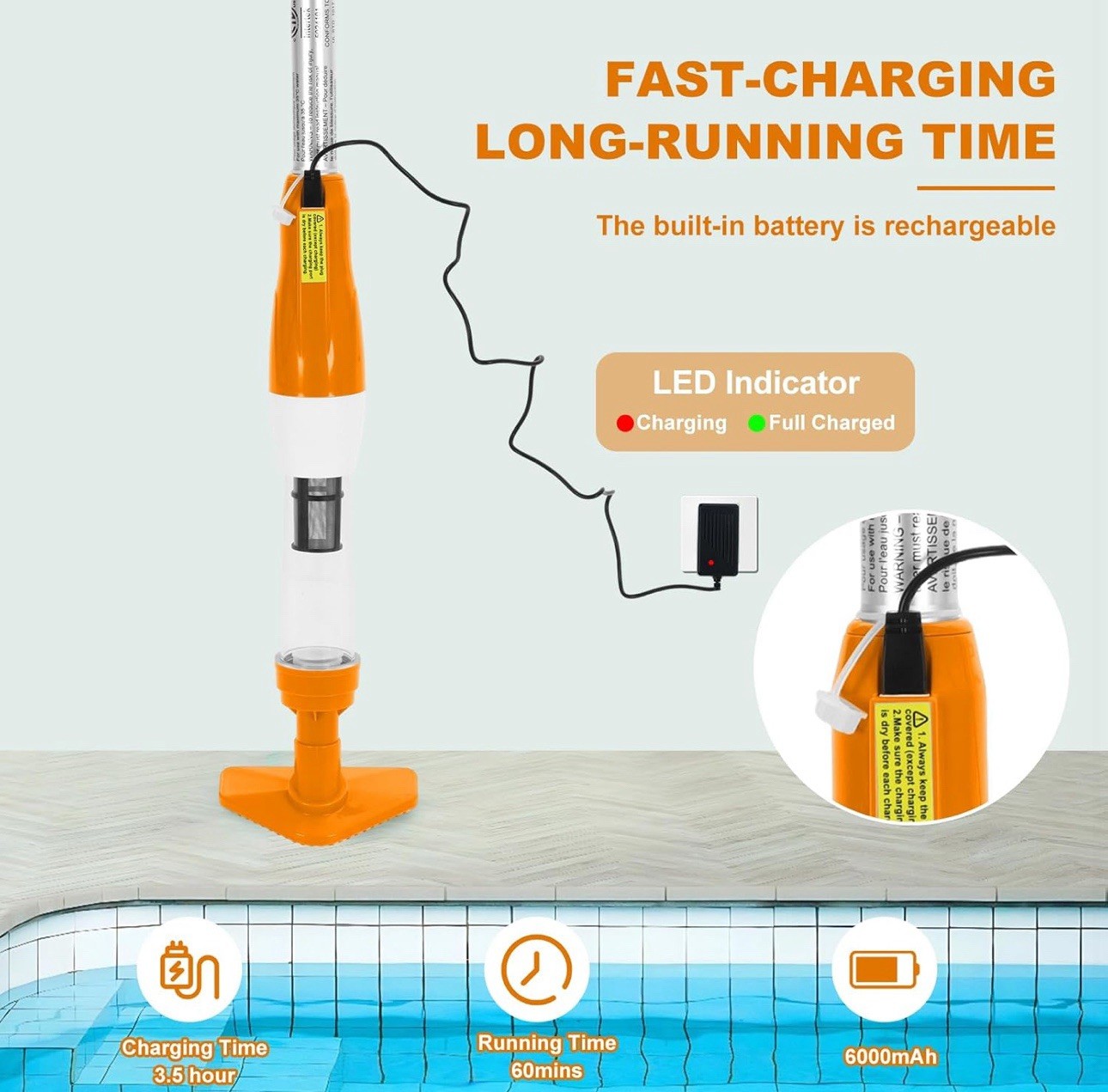 3 in 1 Cordless Rechargeable Pool Vacuum, Handheld Pool Cleaner Ideal for Spas,