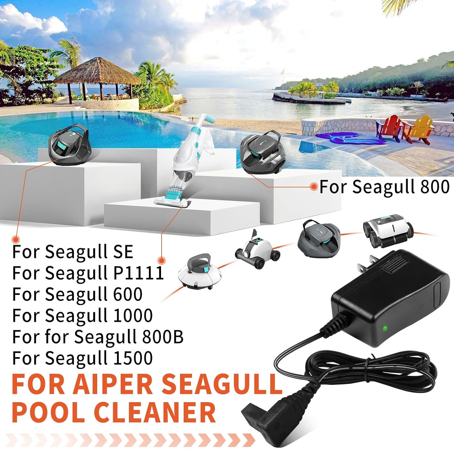 Aiper Seagull Pool Vacuum 600 800B 12V Power Adapter Charger Replacement