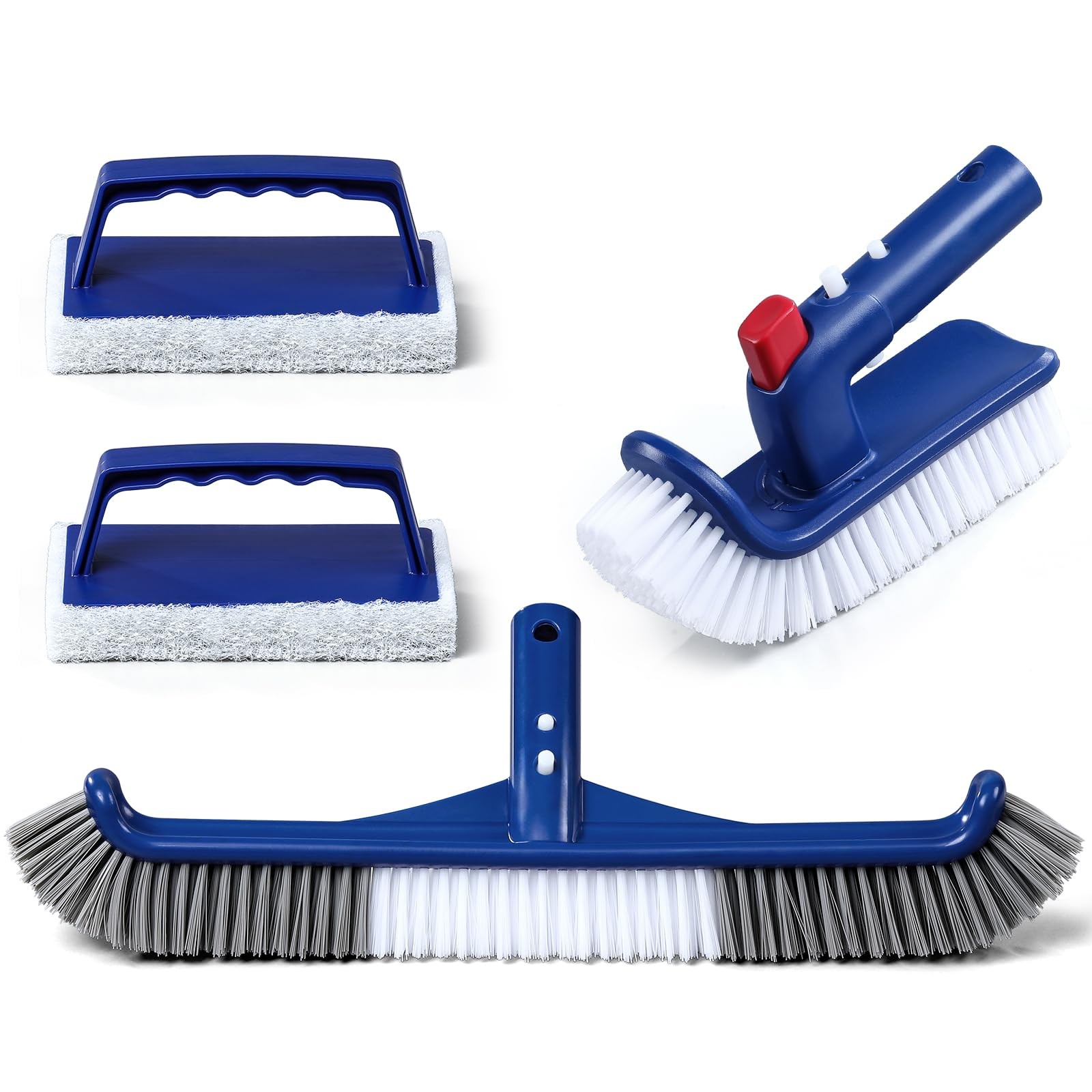 3-in-1 Full-Coverage Pool Brush Head Set – 17.5 inches, Blue, White, Grey