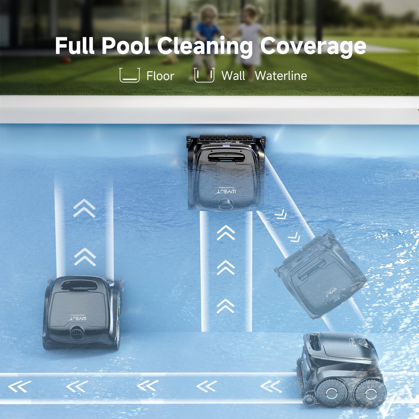 WYBOT B1 Robotic Pool Cleaner Cordless Wall Waterline Cleaning 2 Hour Runtime