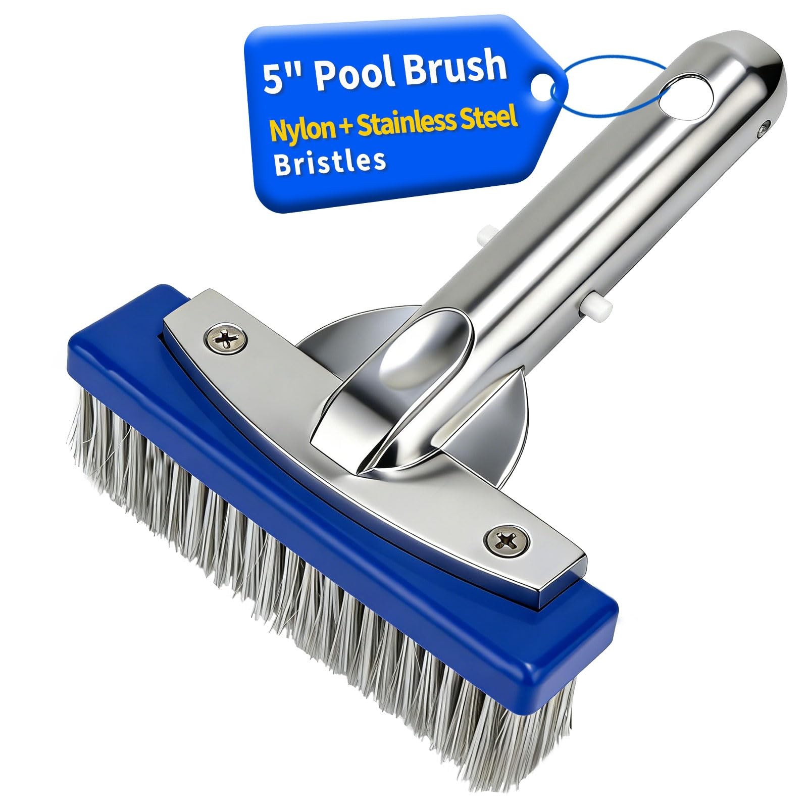 5-Inch Pool Brush Head – Combo Nylon & Stainless Steel Wire Bristles, Heavy D…