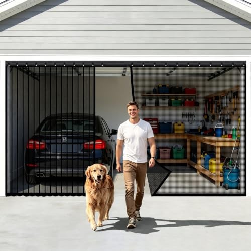 Sliding Garage Screen Doors for 2 Car Garage – 16x7FT | Fiberglass Mesh Garage