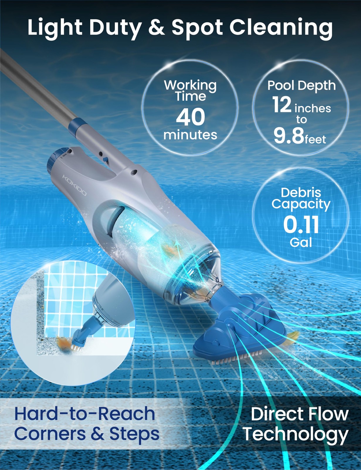 Cordless Handheld Pool Vacuum for Above Ground Pool, with 6ft Pole and 2 Vac …