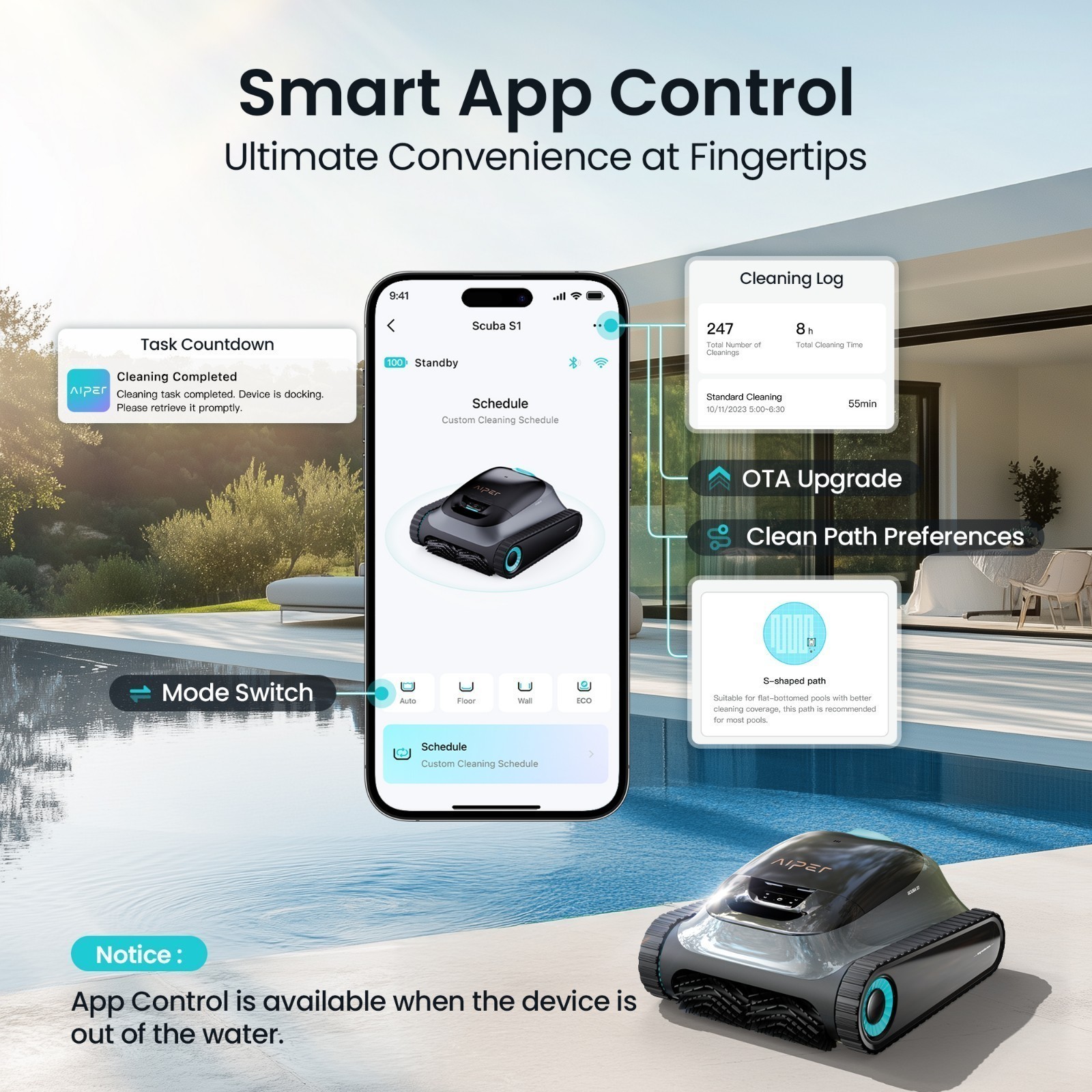 Aiper Scuba S1 2025 Robotic Pool Cleaner W/APP Control Inground Pool
