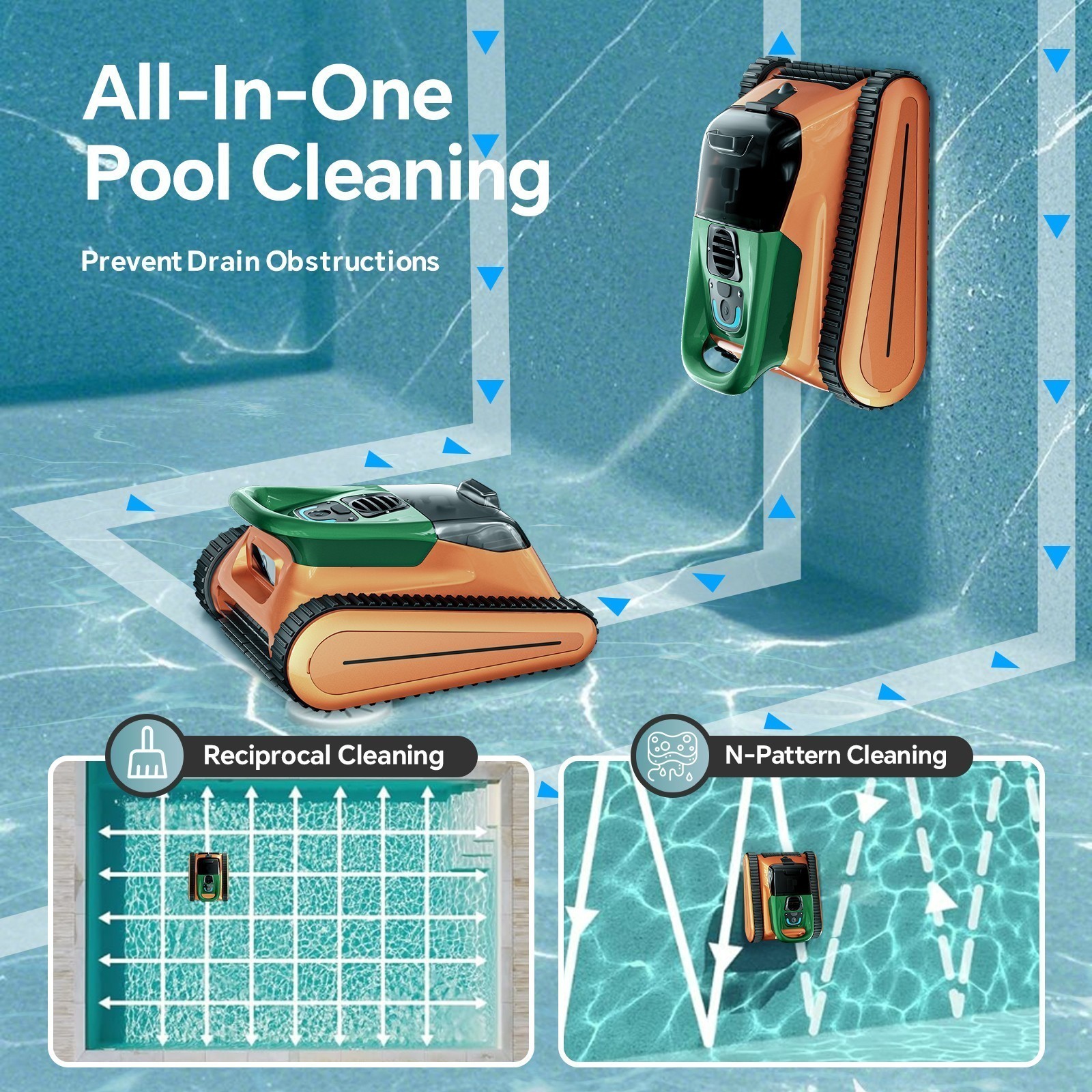 2026 Seauto Robotic Pool Cleaner Cordless 180W 45000Pa Suction Sonar Navigation
