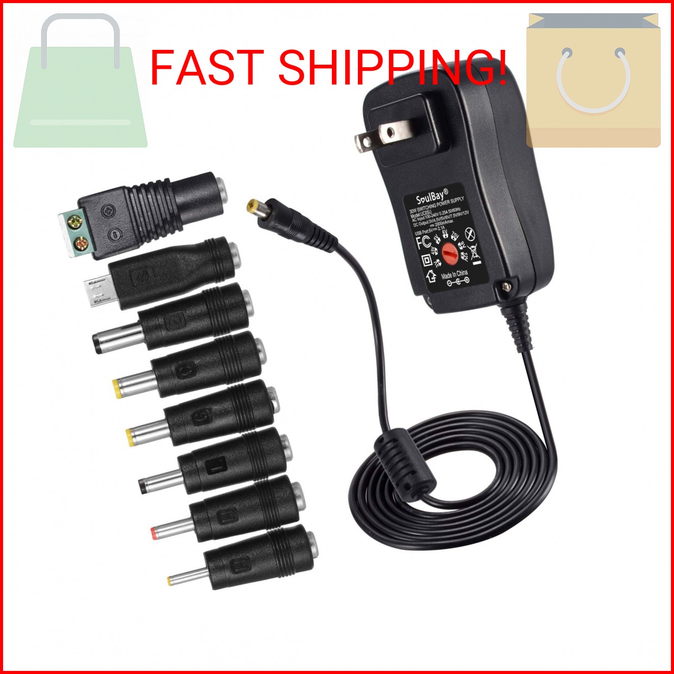 SoulBay 12V Power Supply Universal AC DC Adapter Charger with Adjustable Output