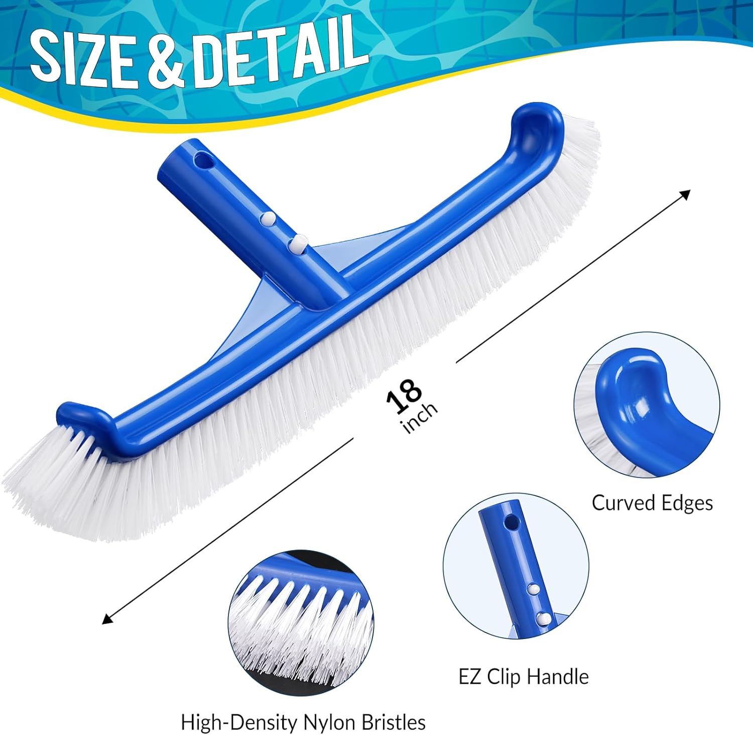Pool Brush Head – 18″ Pool Brush for Cleaning Pool Walls, Premium Swimming Pool